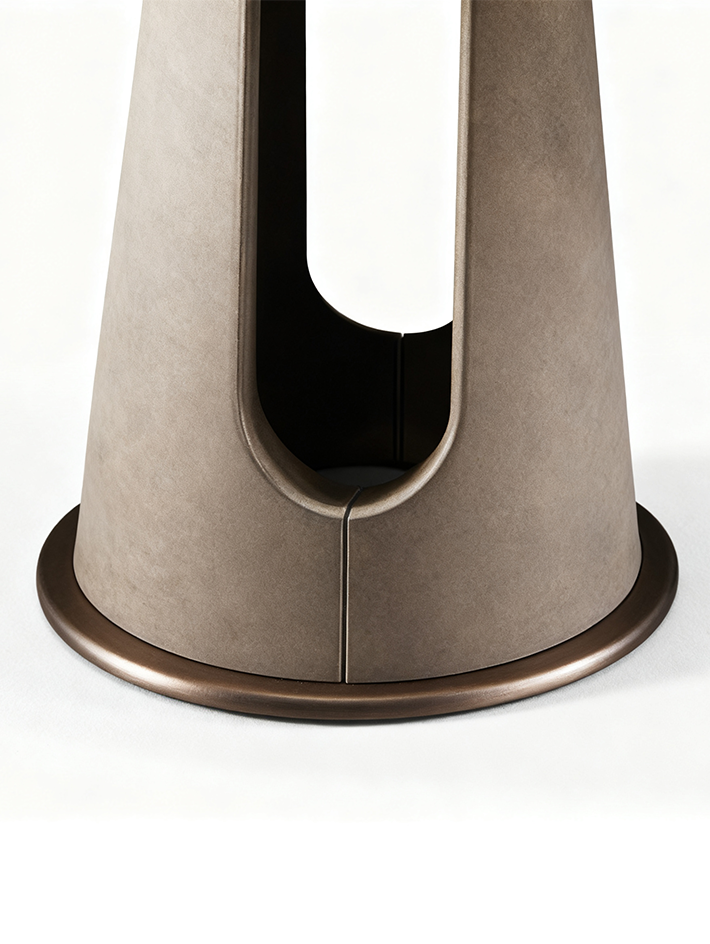MetalloMar Cloud-Veined Marble Dining Table with Leather-Wrapped Metal Legs
