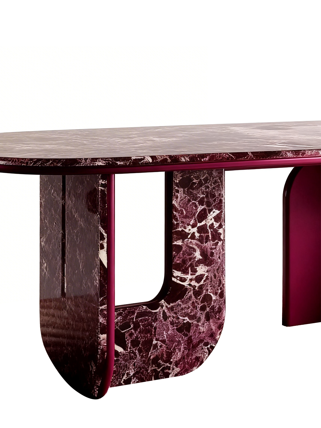 PERSE Violet Red Marble Dining Table with Gloss Black Titanium Base