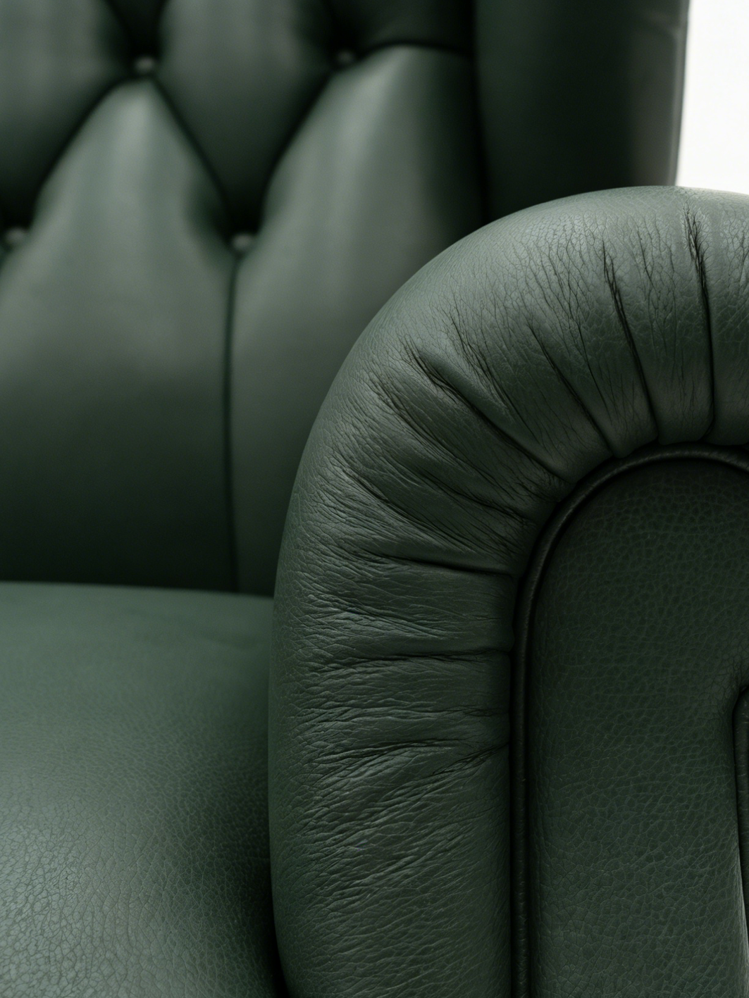 GODFREY Green Leather Wingback Club Chair with Side Tray