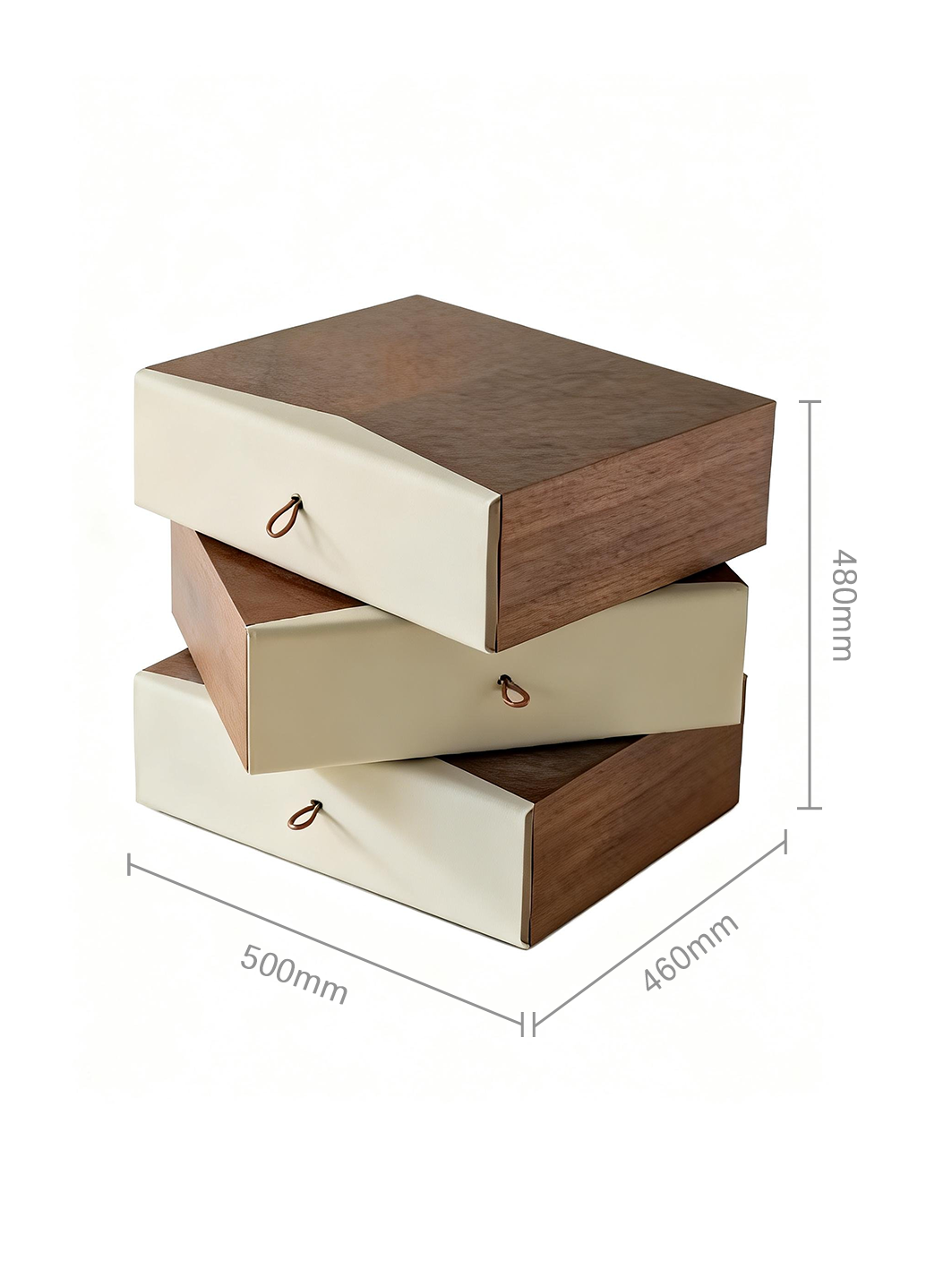 PINE Stacked Walnut & Saddle Leather Bedside Table