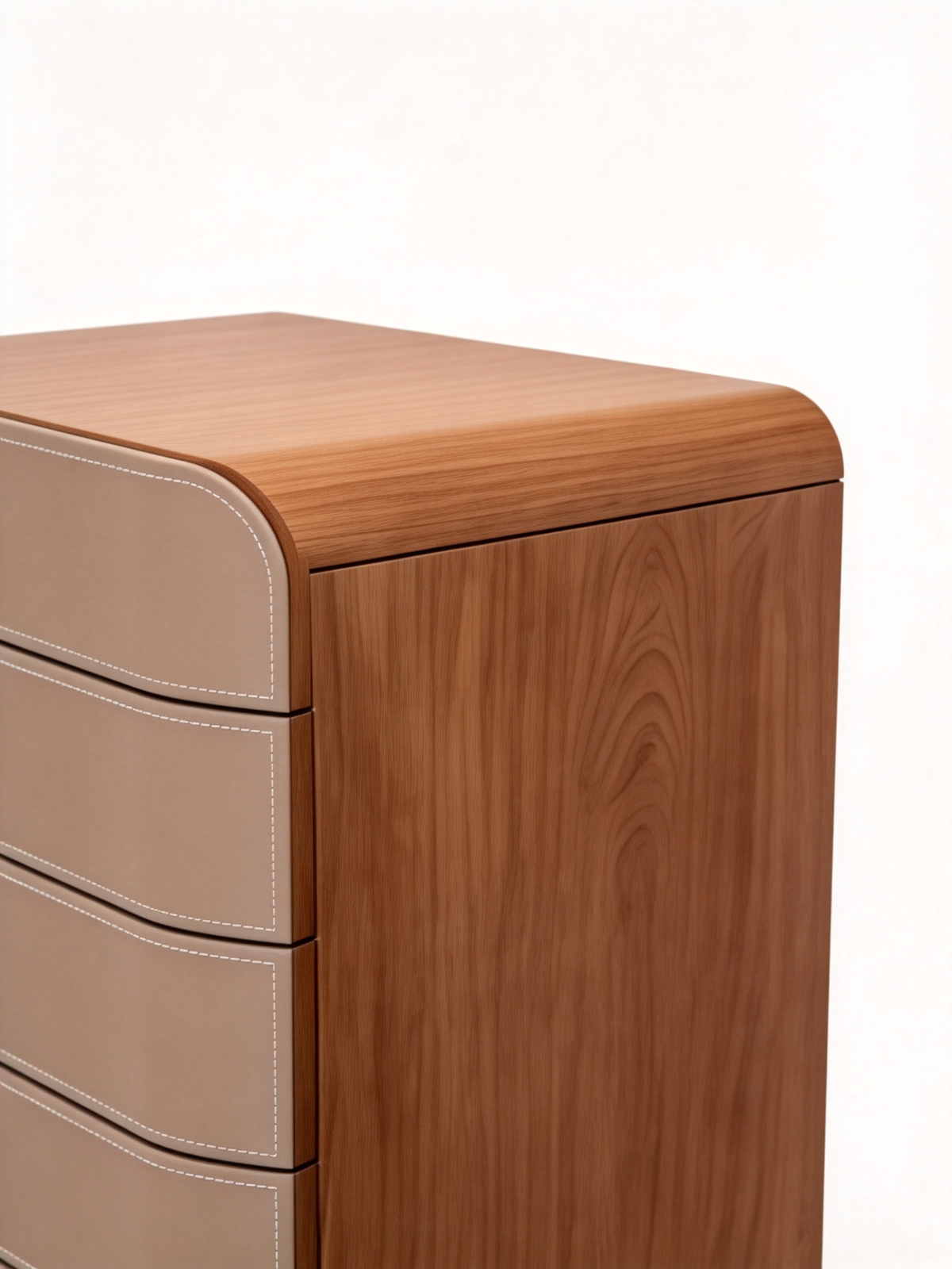 AVARO Walnut Veneer & Saddle Leather Chest of Drawers