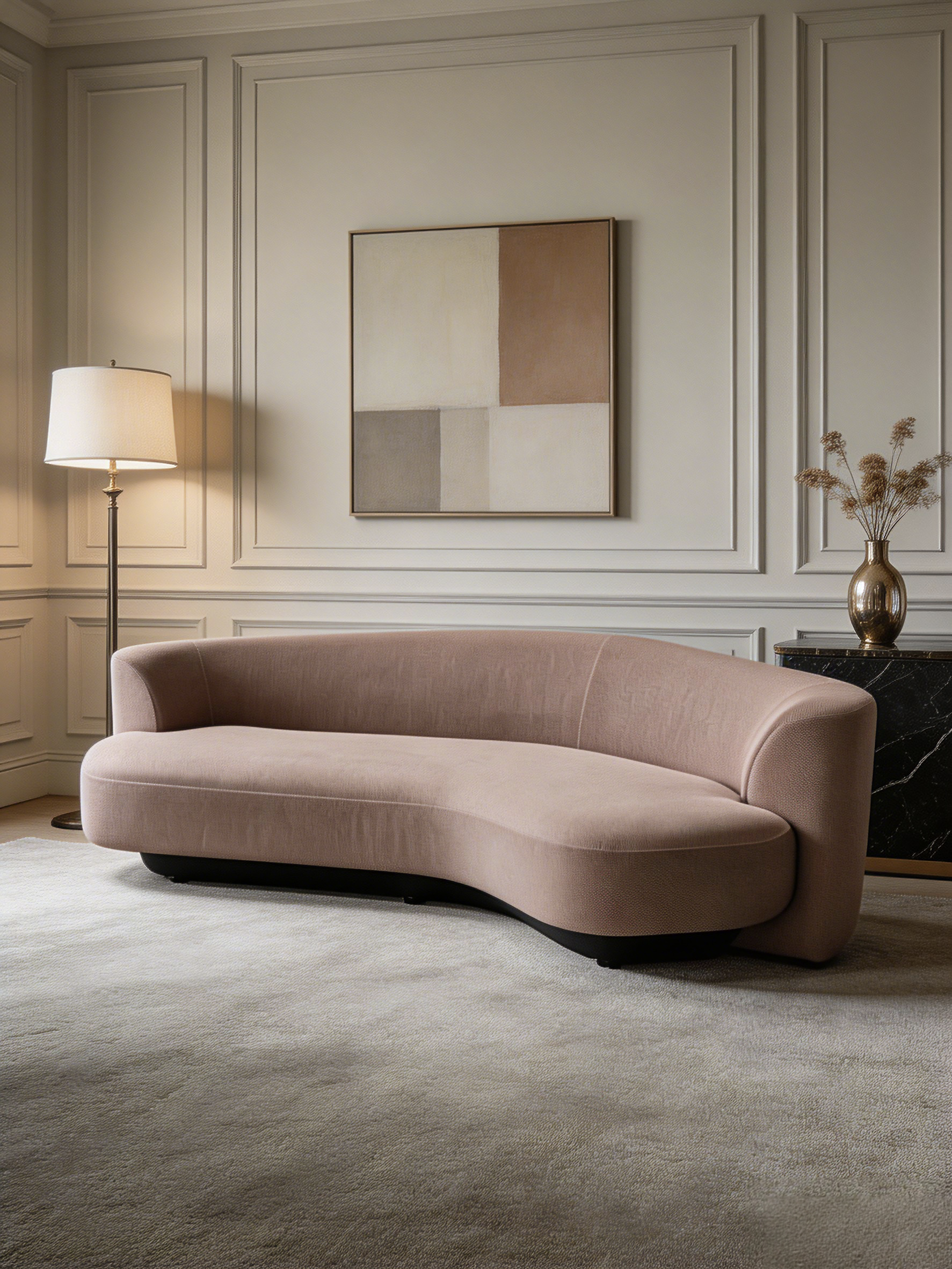 ONDE Blush Pink Curved 3-Seater Sofa