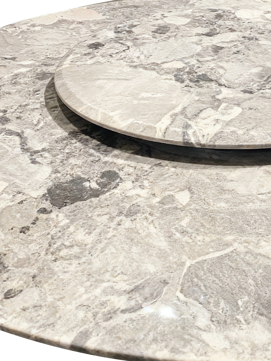 VITTORIA Victoria Grey Marble Round Dining Table with Lazy Susan