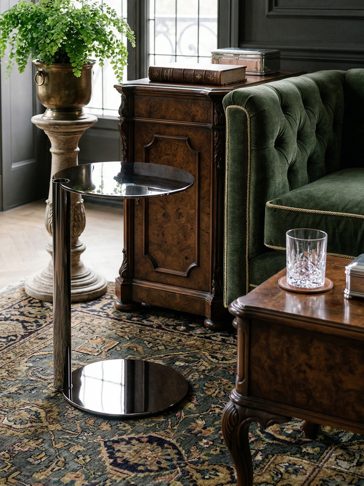 NOIR Mirror-Finish C-Shaped Side Table