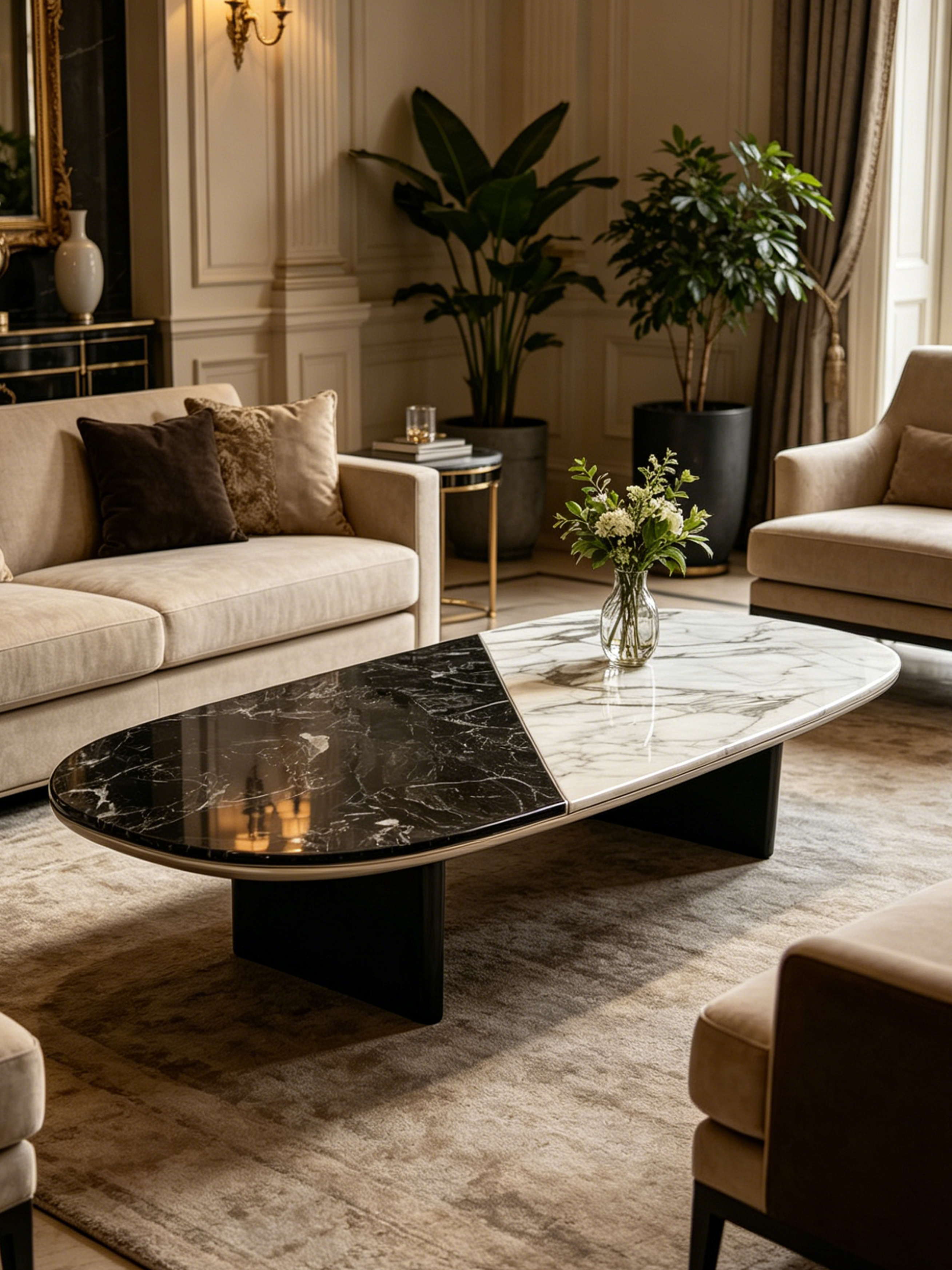 LUNA Dual-Tone Marble & Saddle Leather Coffee Table