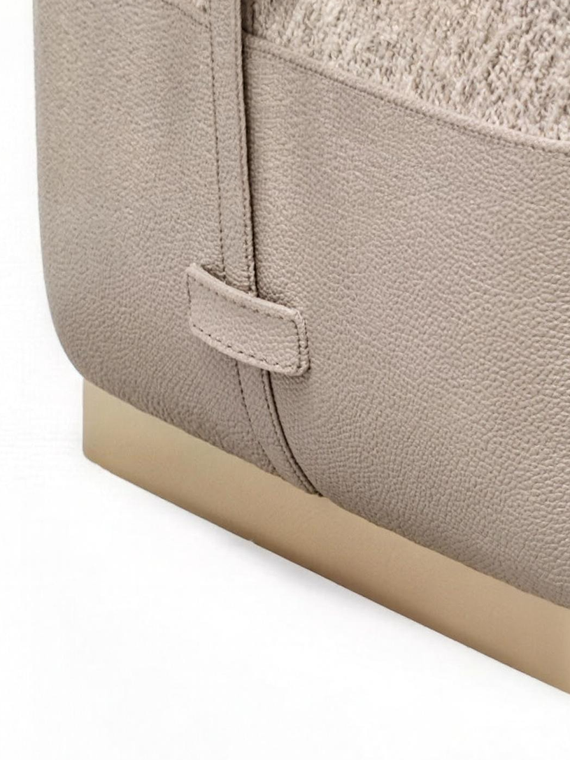 MONA Saddle Leather & Fabric Cube Stool