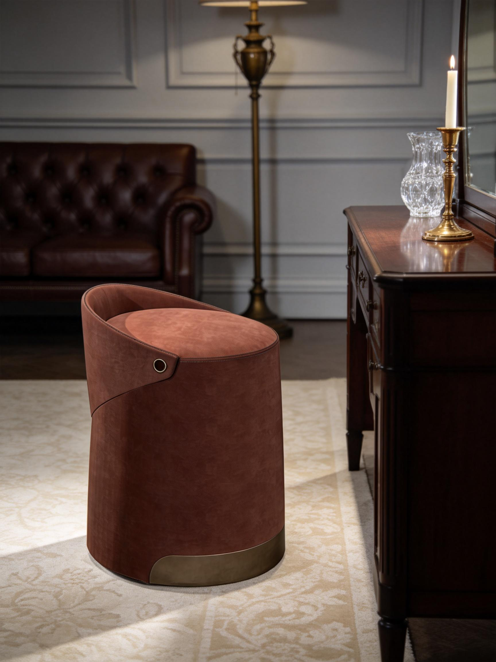 CIRCA Saddle Leather & Suede Fabric Dressing Stool