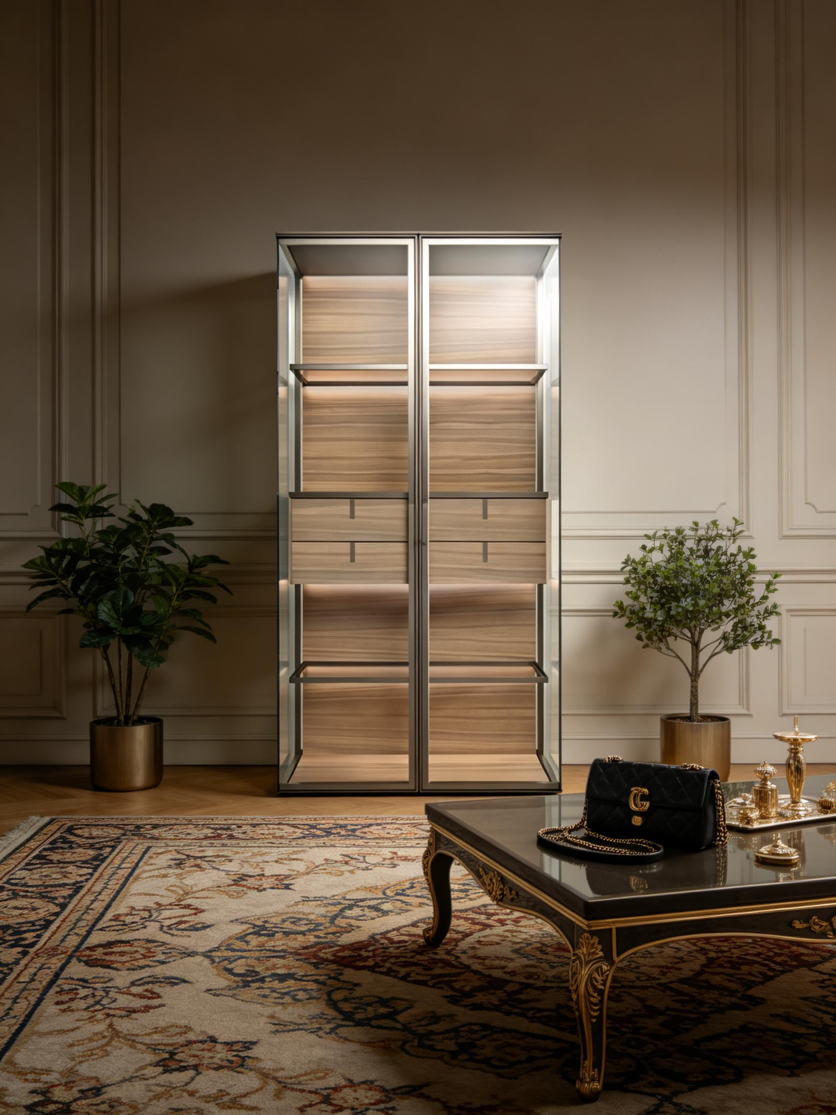 AETHER Tinted Glass & Gentleman Grey Steel Display Cabinet