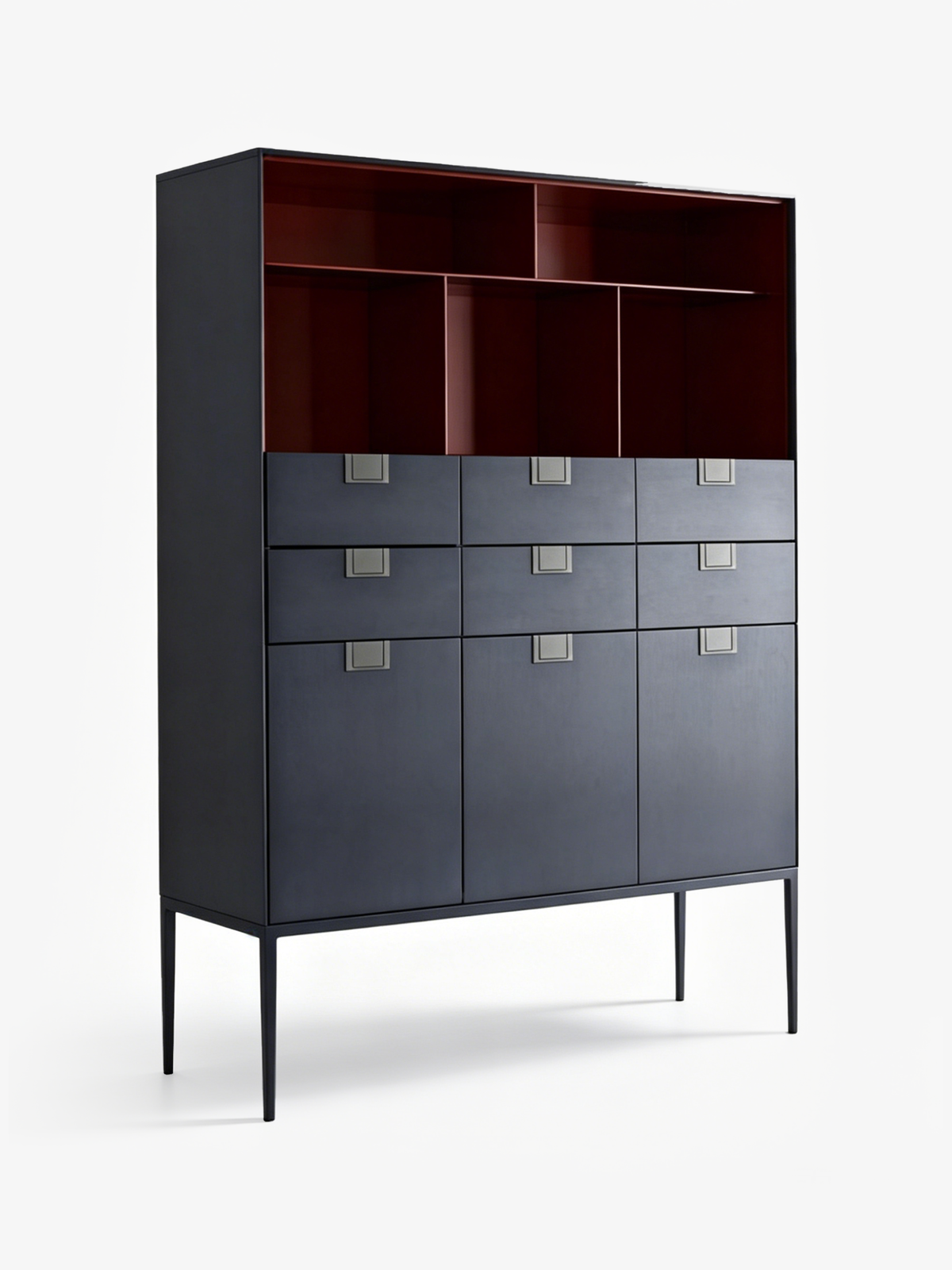 NOCTIS Dark Blue Lacquered Wine Cabinet with Stainless Steel Base