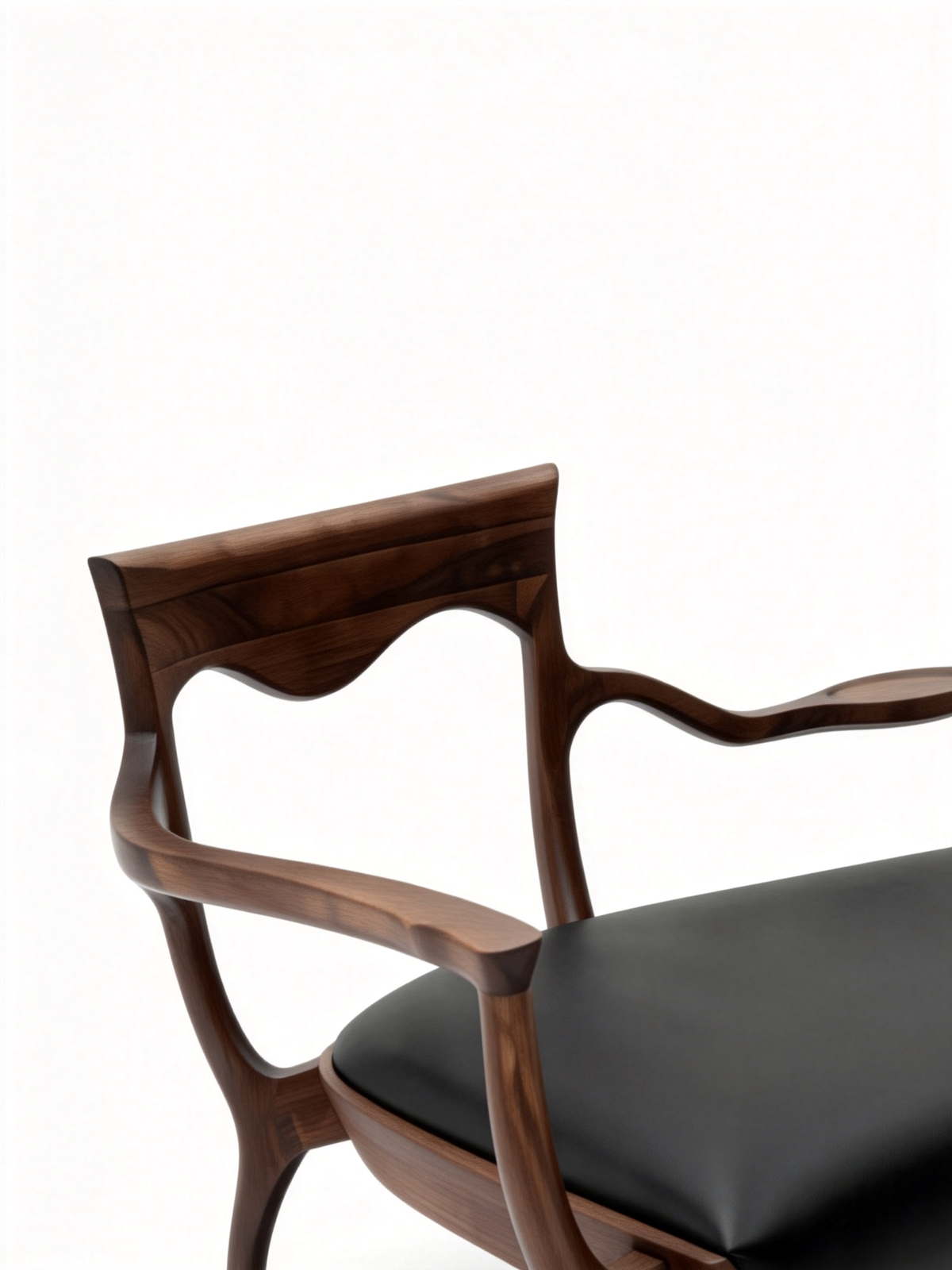 CATENA Solid Black Walnut & Leather Loveseat Bench