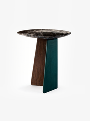 MICA Charcoal Marble & Saddle Leather Side Table