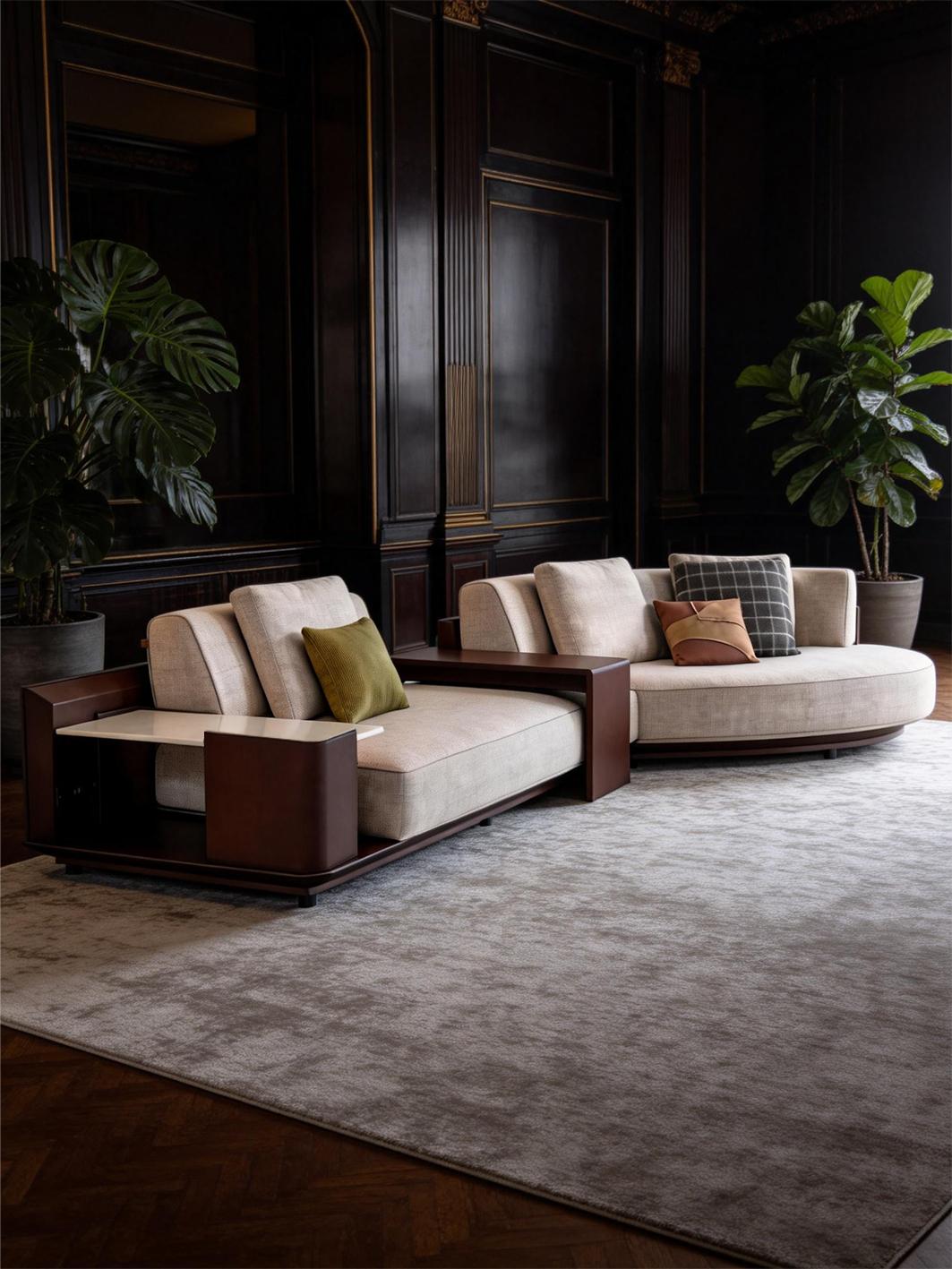 AVERA Chaise Sectional Sofa with Marble Armrest Table