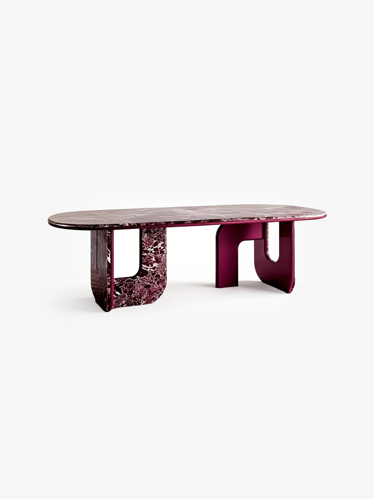 PERSE Violet Red Marble Dining Table with Gloss Black Titanium Base