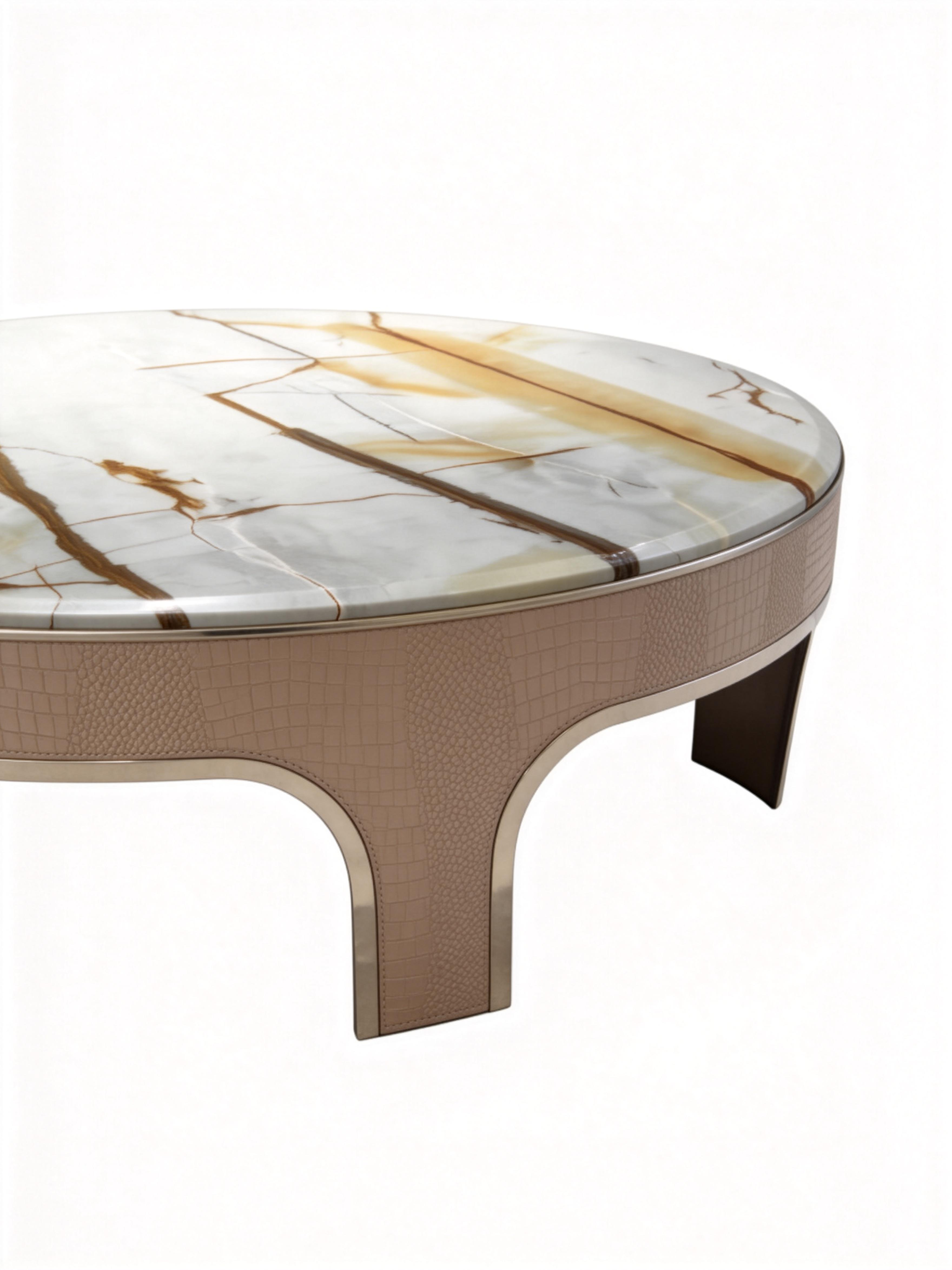 Veil Marble Coffee Table Set of 2 with Saddle Leather Base