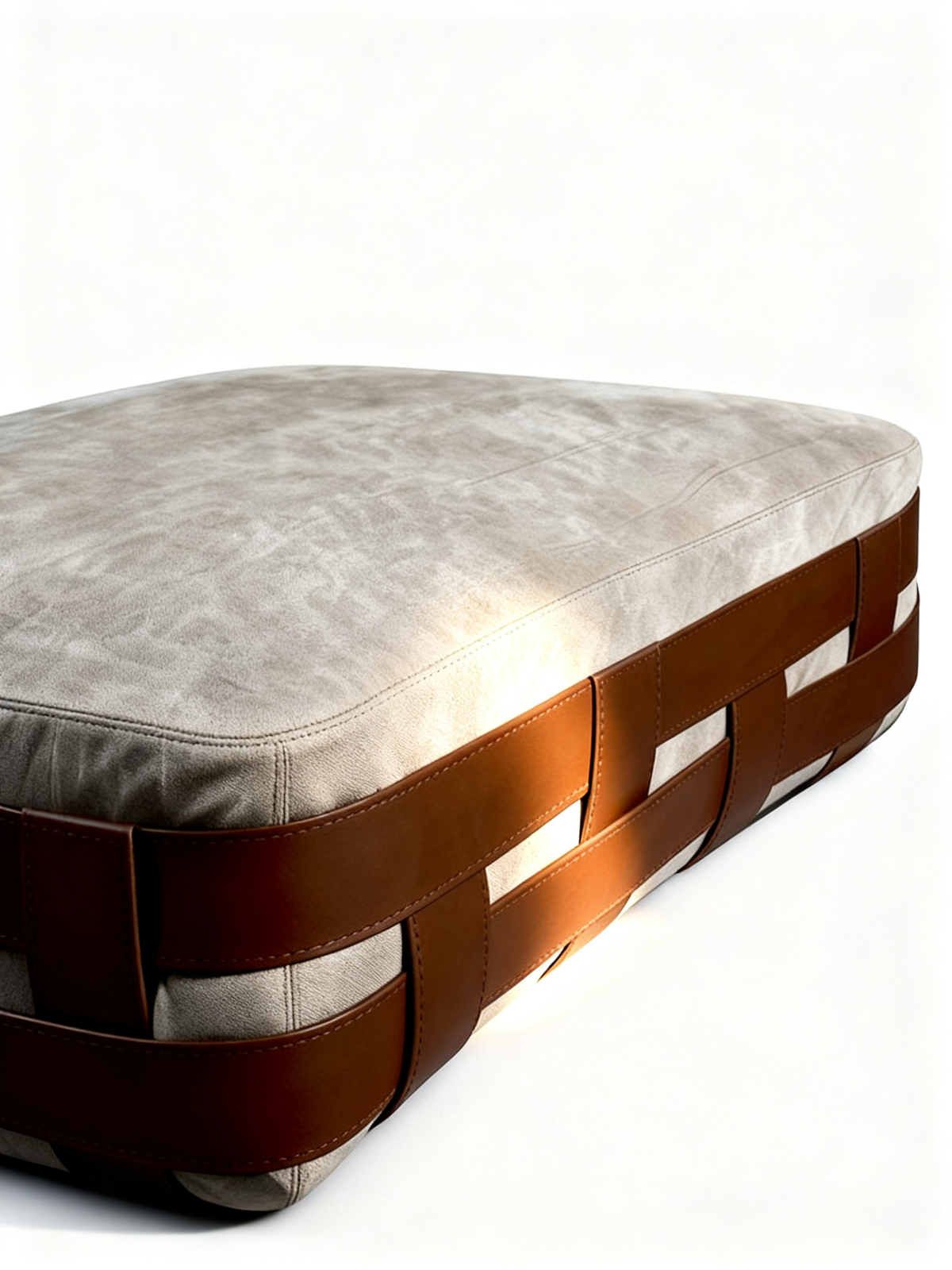 LUCCA Woven Saddle Leather Large Square Pouffe