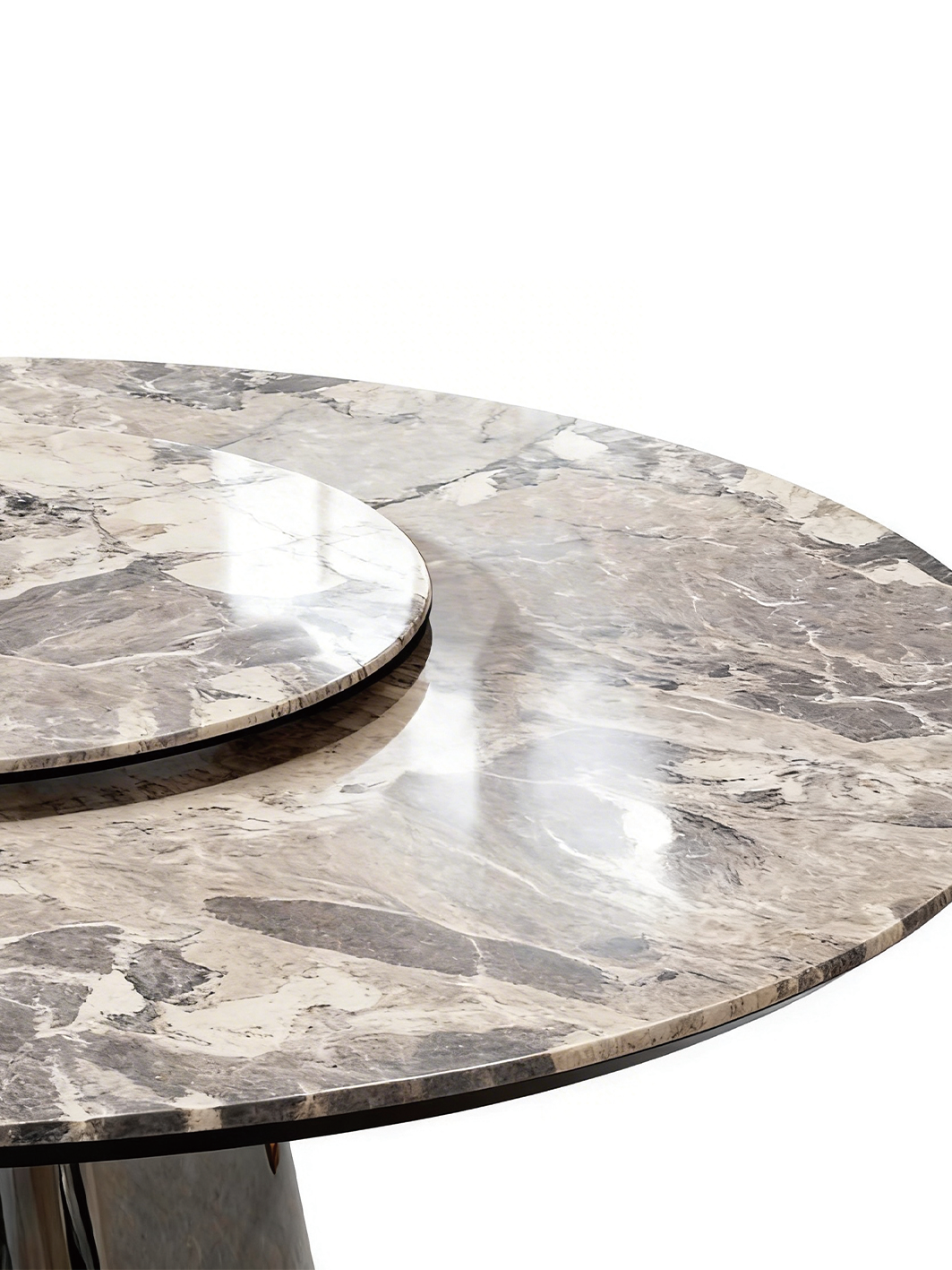 VITTORIA Victoria Grey Marble Round Dining Table with Lazy Susan