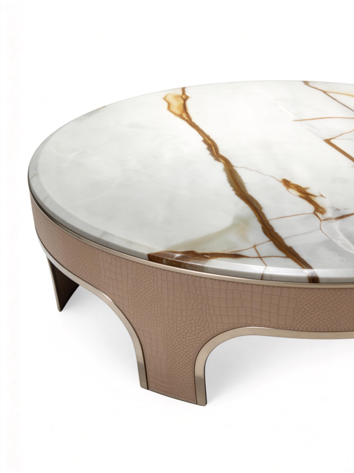 Veil Marble Coffee Table Set of 2 with Saddle Leather Base