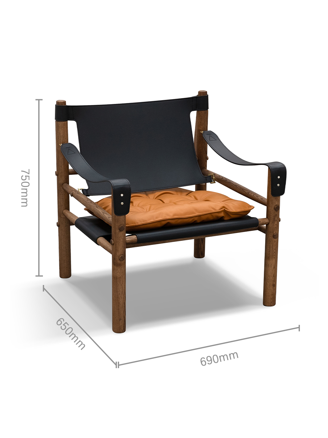SIRIO Solid Ash & Saddle Leather Safari Lounge Chair