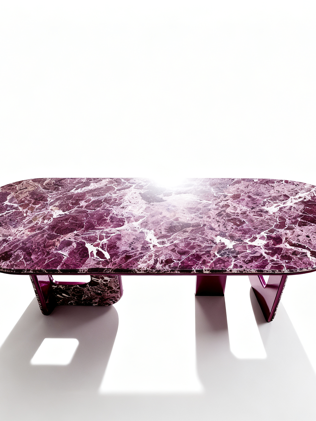 PERSE Violet Red Marble Dining Table with Gloss Black Titanium Base