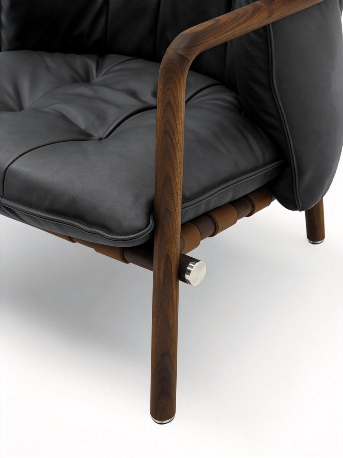 PETAL Solid Black Walnut & Pebbled Leather Lounge Chair