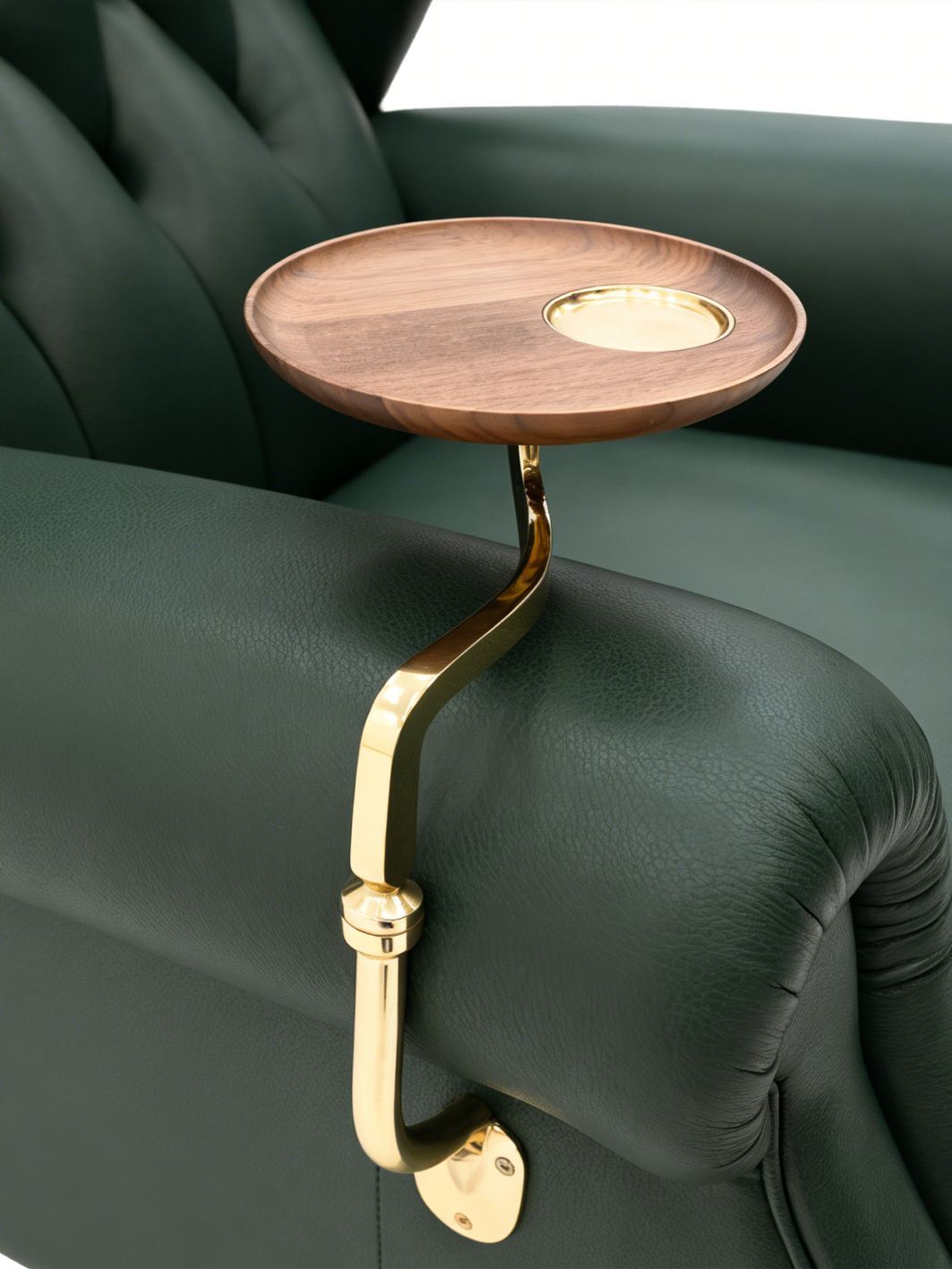 GODFREY Green Leather Wingback Club Chair with Side Tray