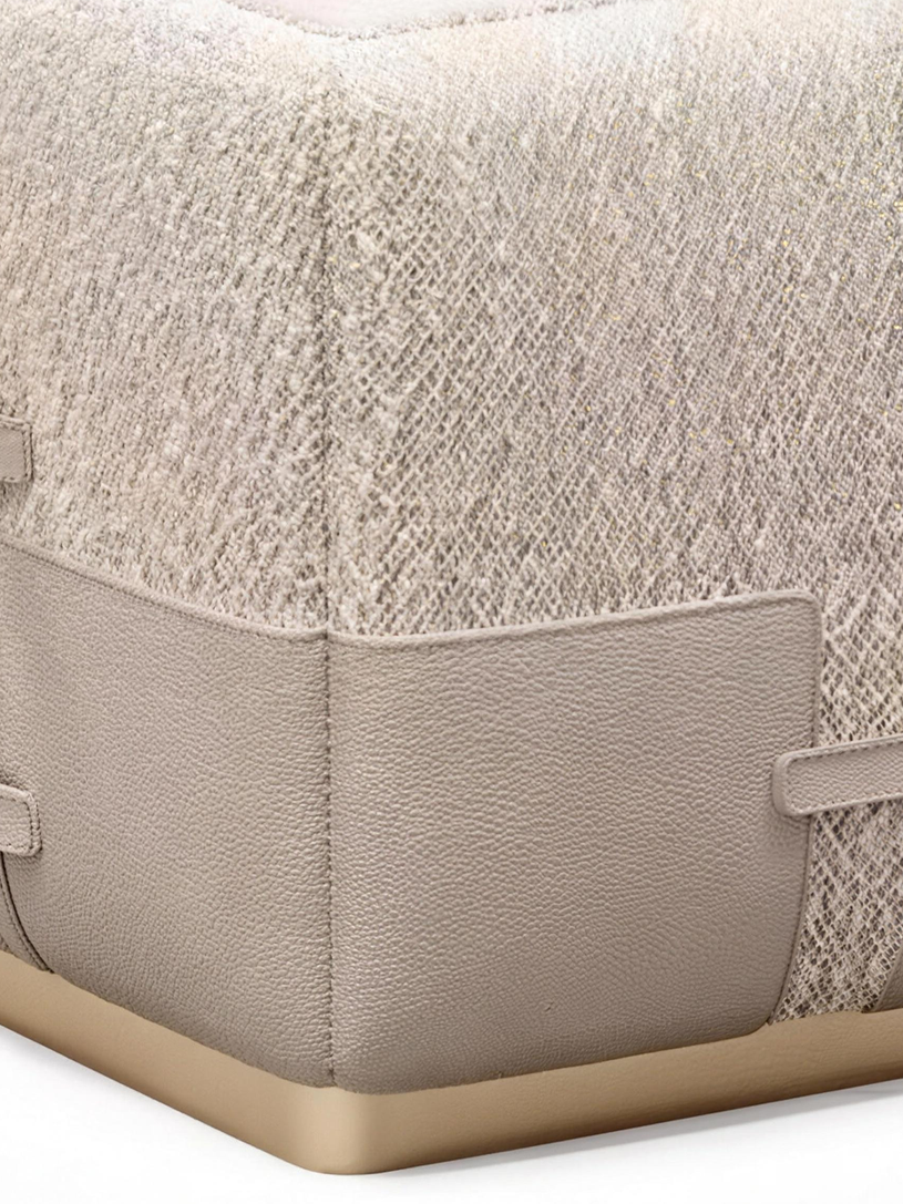 MONA Saddle Leather & Fabric Cube Stool