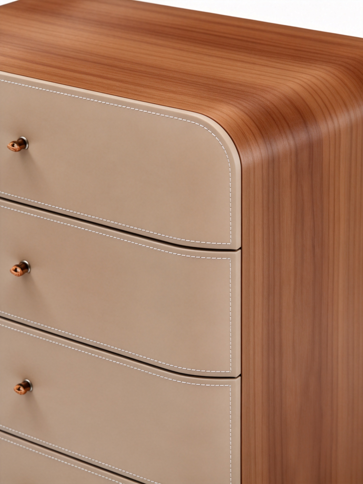 AVARO Walnut Veneer & Saddle Leather Chest of Drawers