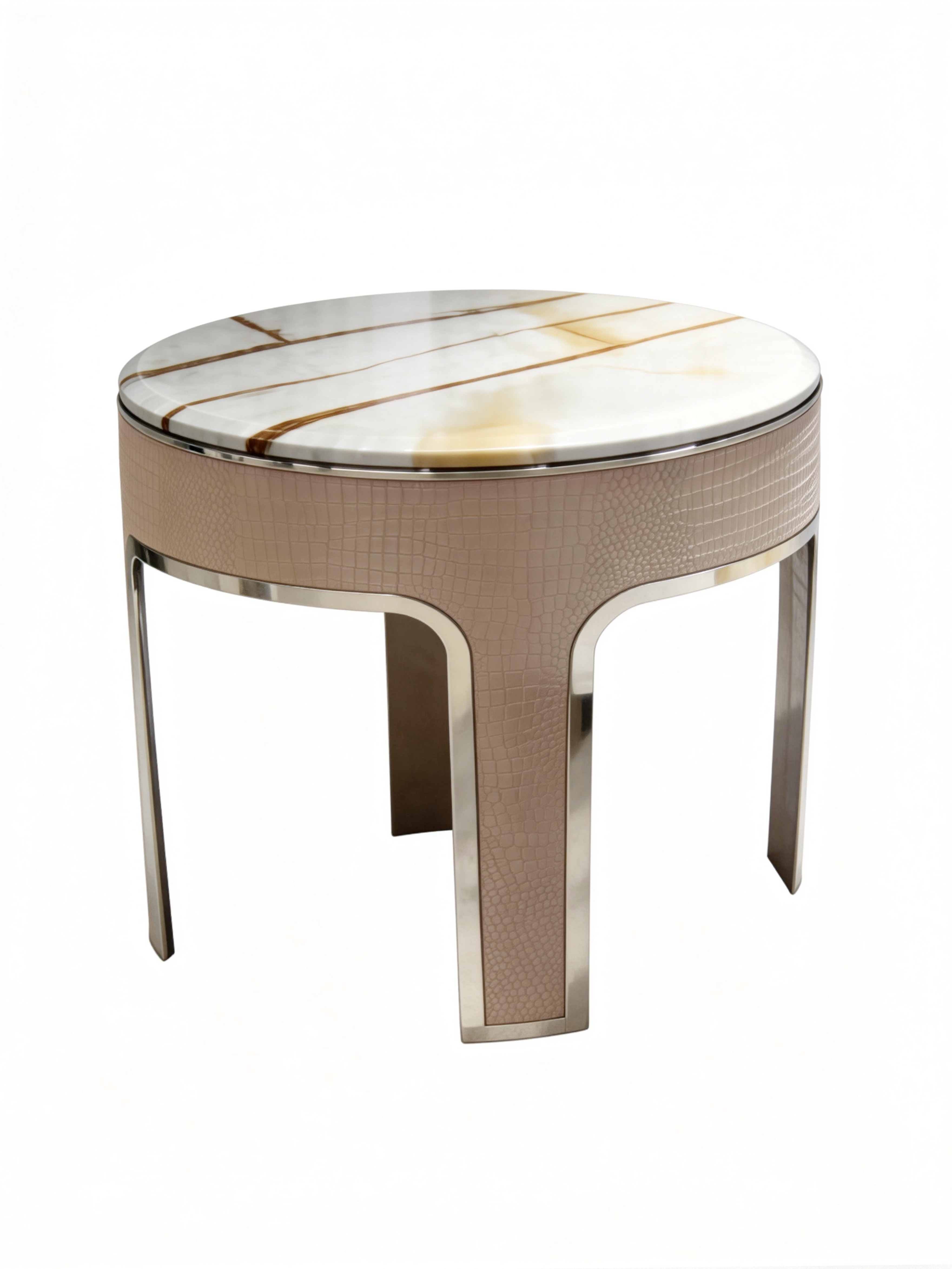 Veil Marble Coffee Table Set of 2 with Saddle Leather Base