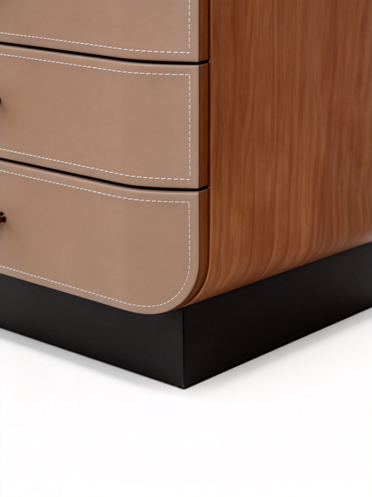 AVARO Walnut Veneer & Saddle Leather Chest of Drawers