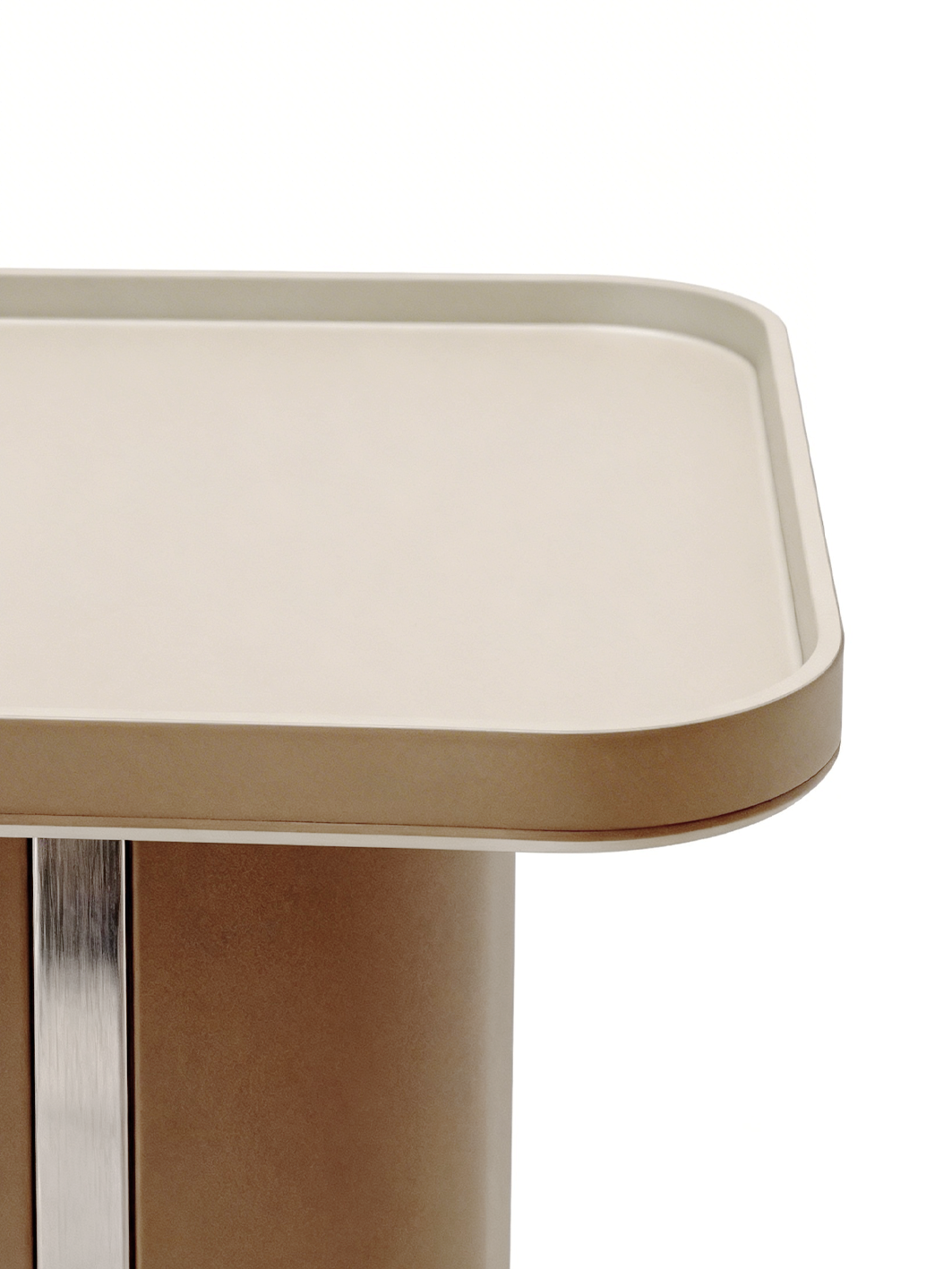 LUMI Saddle Leather Side Table with Mirror Stainless Steel Detail