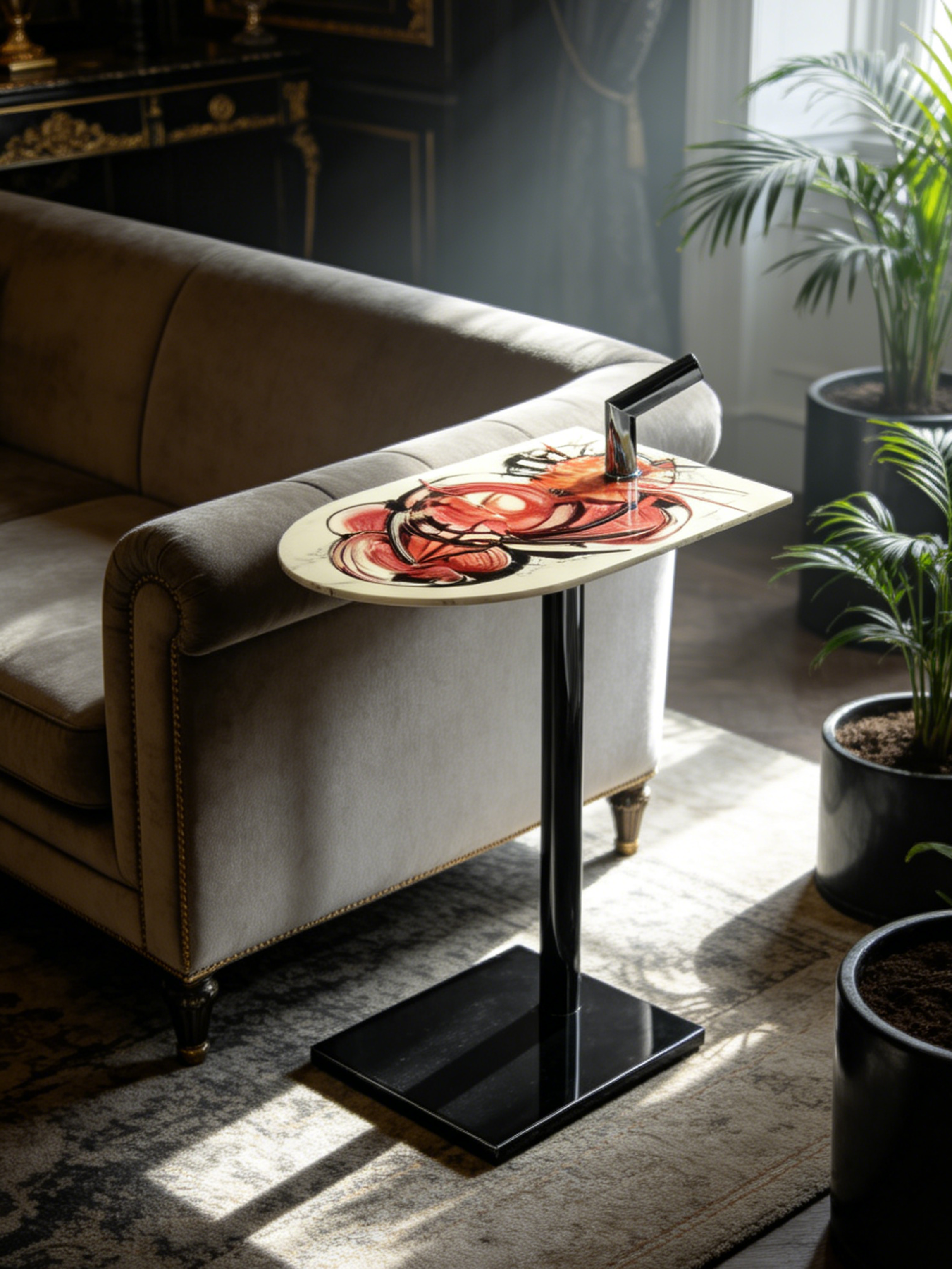 ARTE Artistic Stone & Black Titanium Side Table