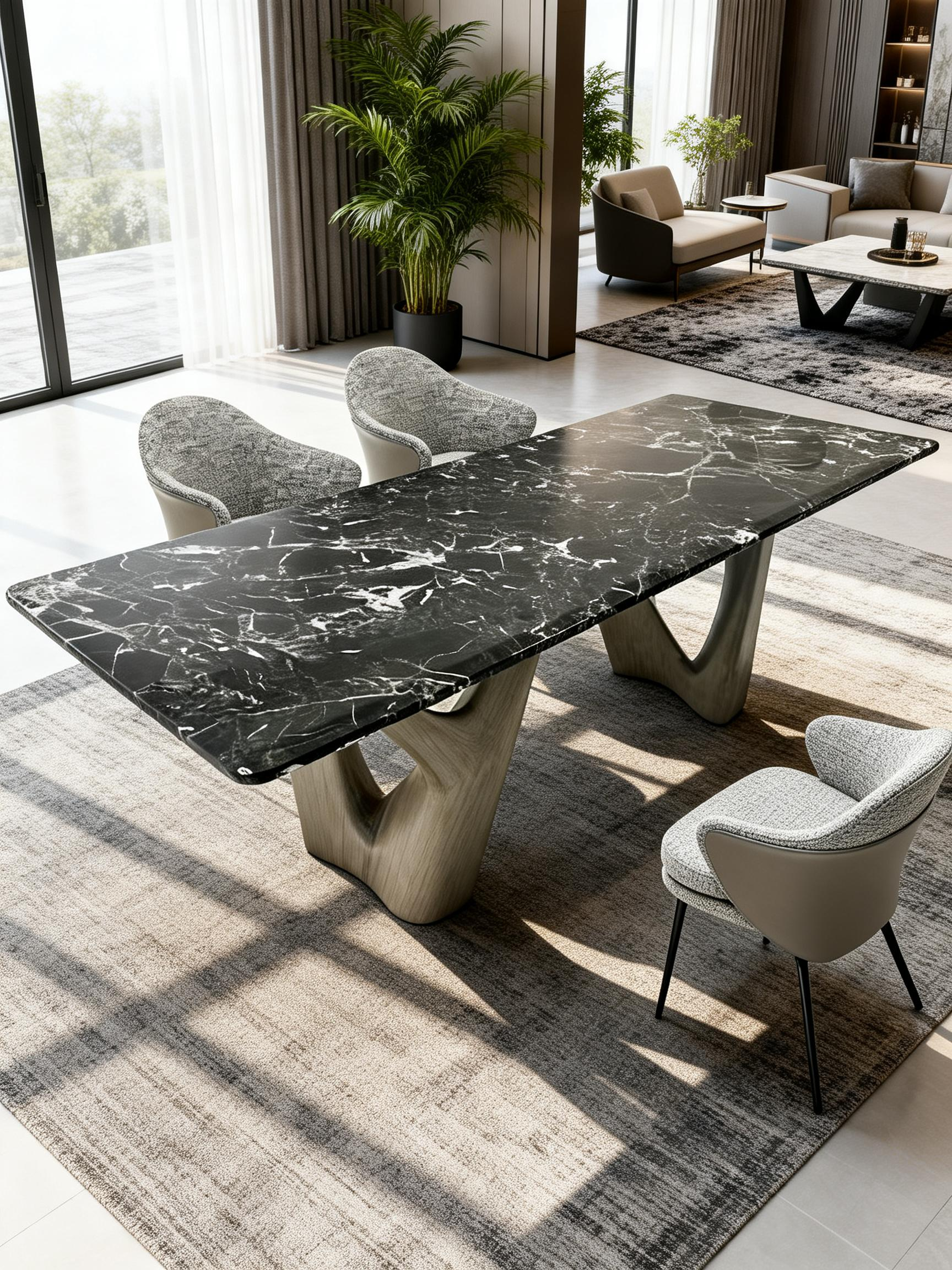 NERO Marble Dining Table with Sculptural Peanut-Shaped Legs