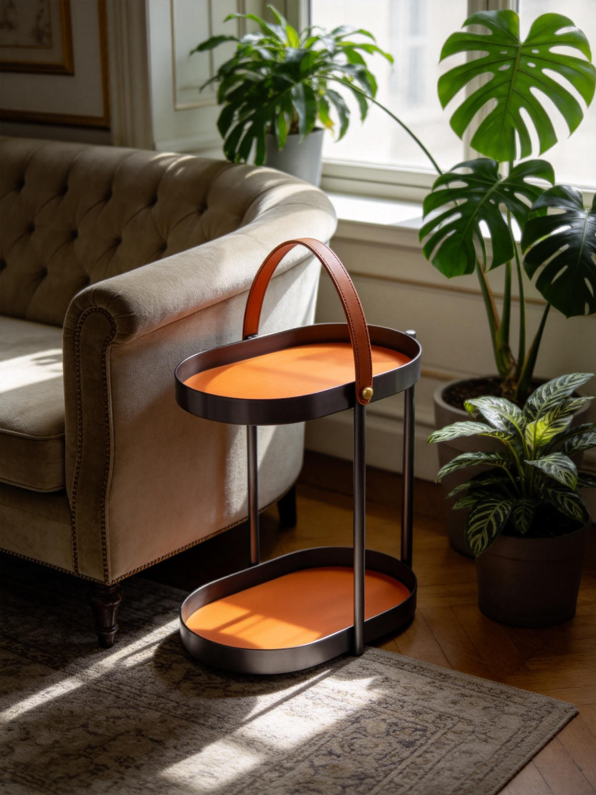 CARRY Saddle Leather & Black Titanium Side Table