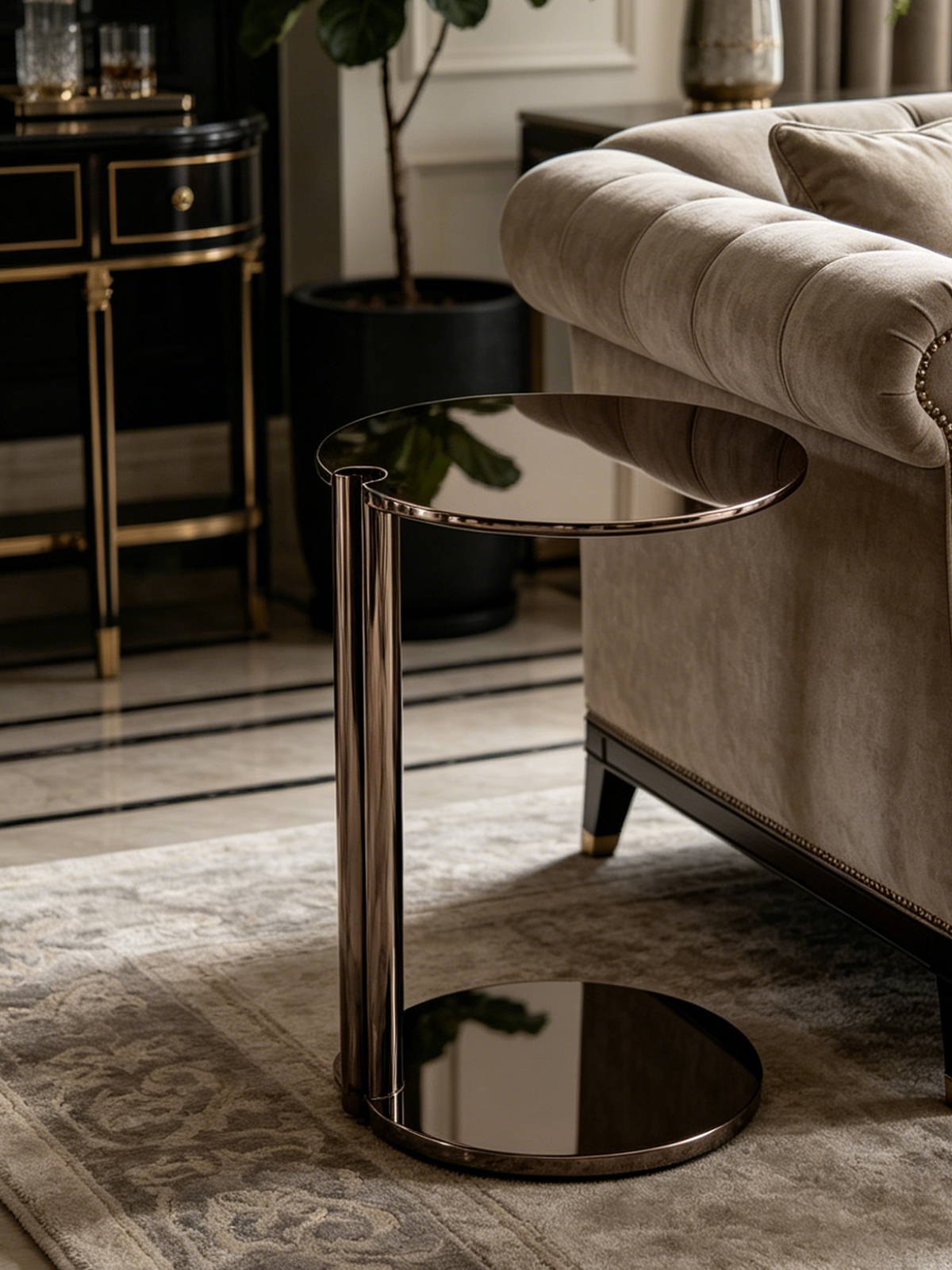 NOIR Mirror-Finish C-Shaped Side Table