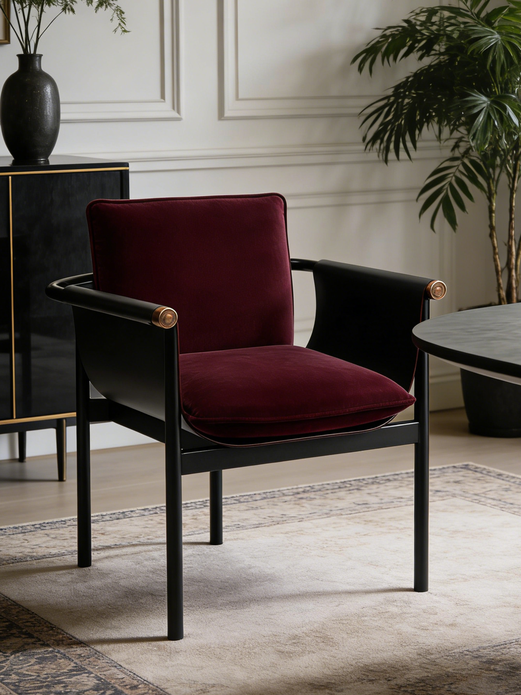 MERLOT Velvet & Saddle Leather Dining Chair