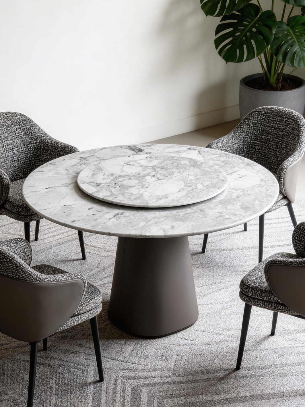 SOREN Grey Marble Round Dining Table with Lazy Susan
