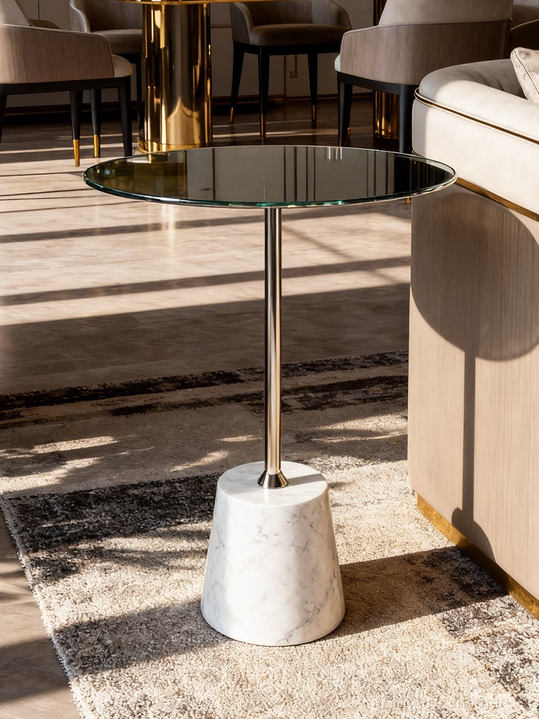 ELIO Grey Glass & Marble Side Table