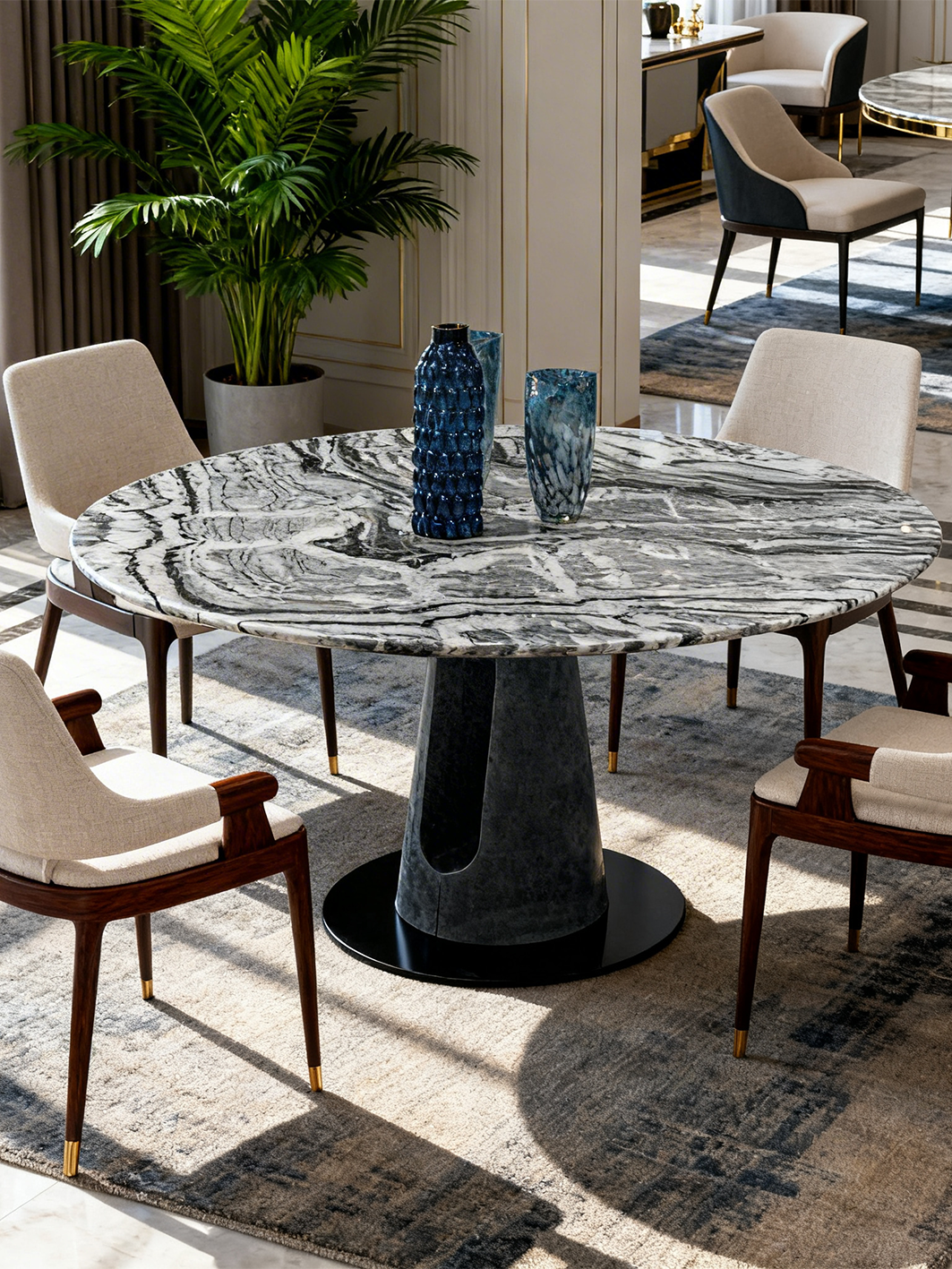 CAPRI Capra Grey Marble Round Dining Table