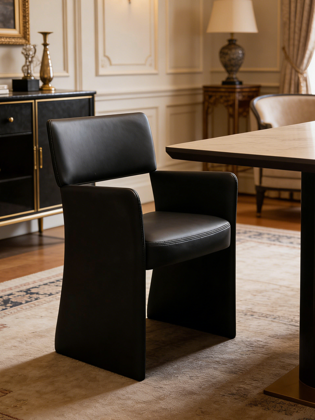 NORDEN Black Vegan Leather Dining Armchair