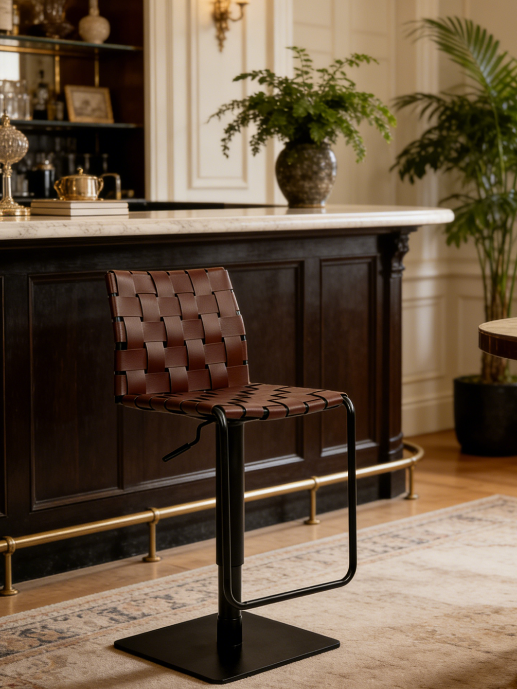 RIVA Woven Saddle Leather Bar Stool