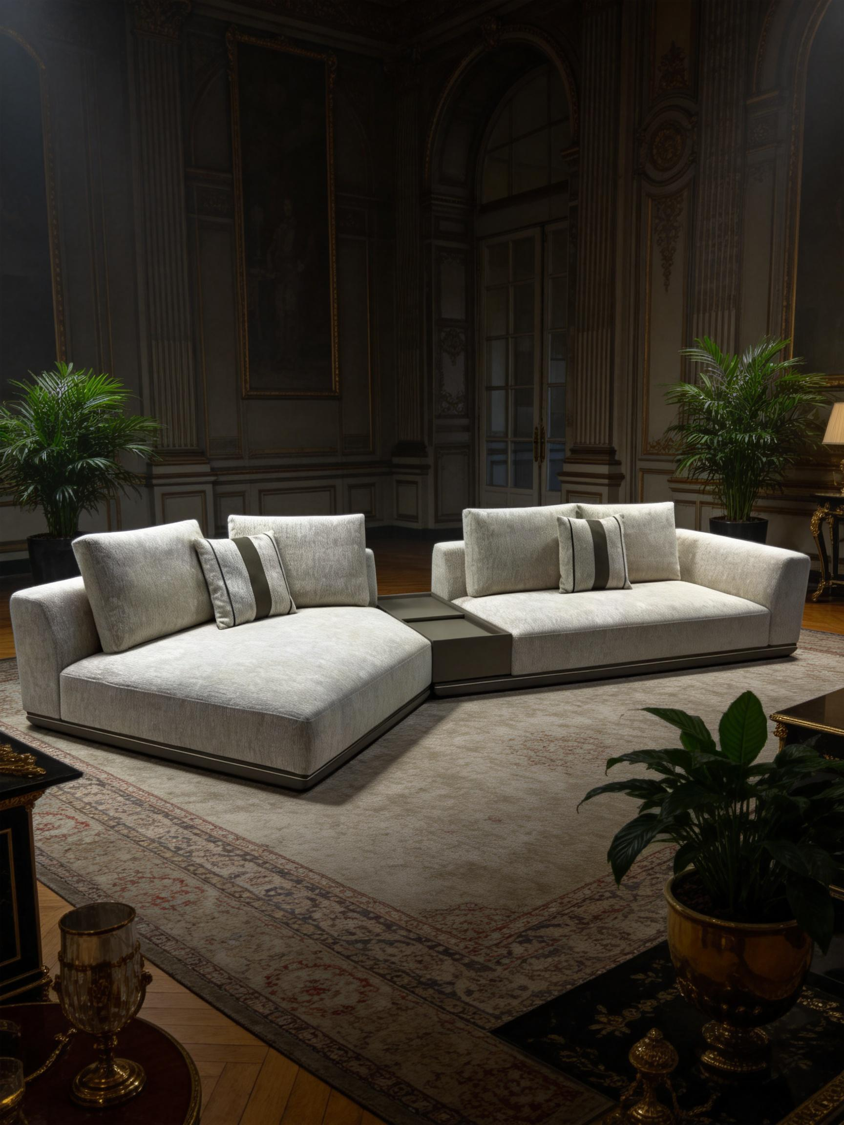 EVELLE Chenille Modular Sofa with Saddle Leather Side Table