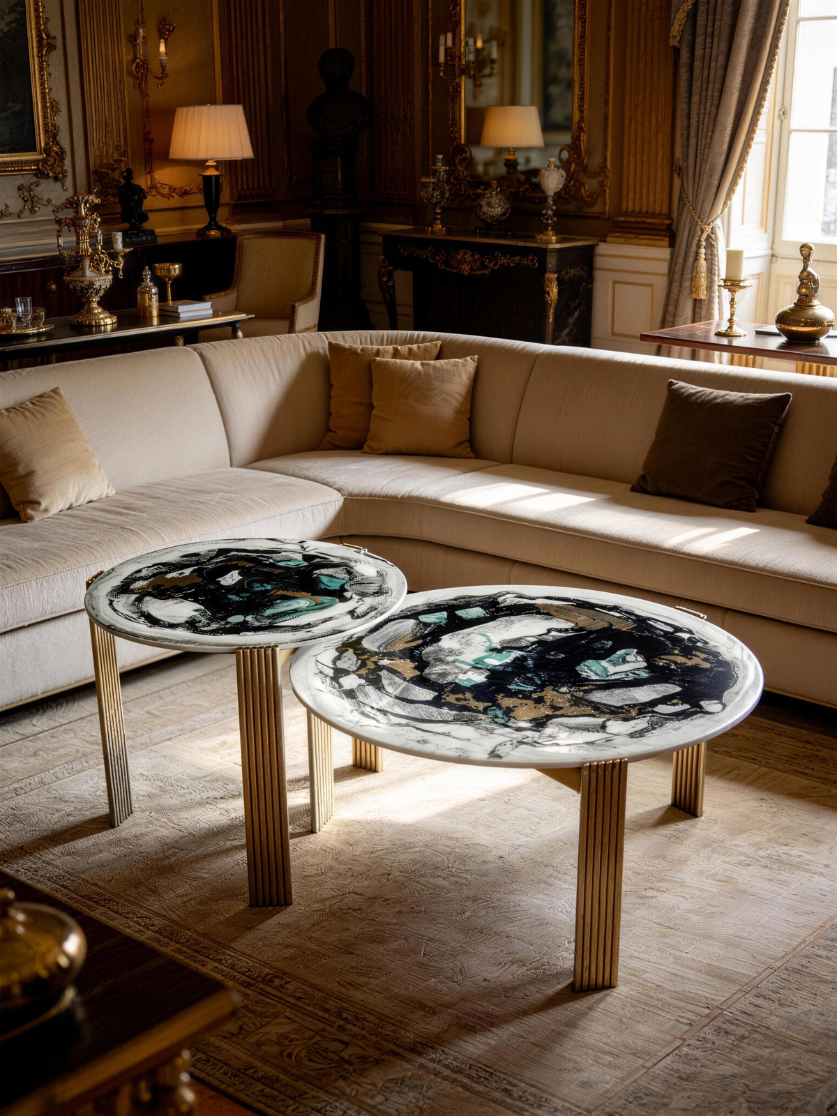 SORREN Blue Sapphire Marble Nesting Side Table Set