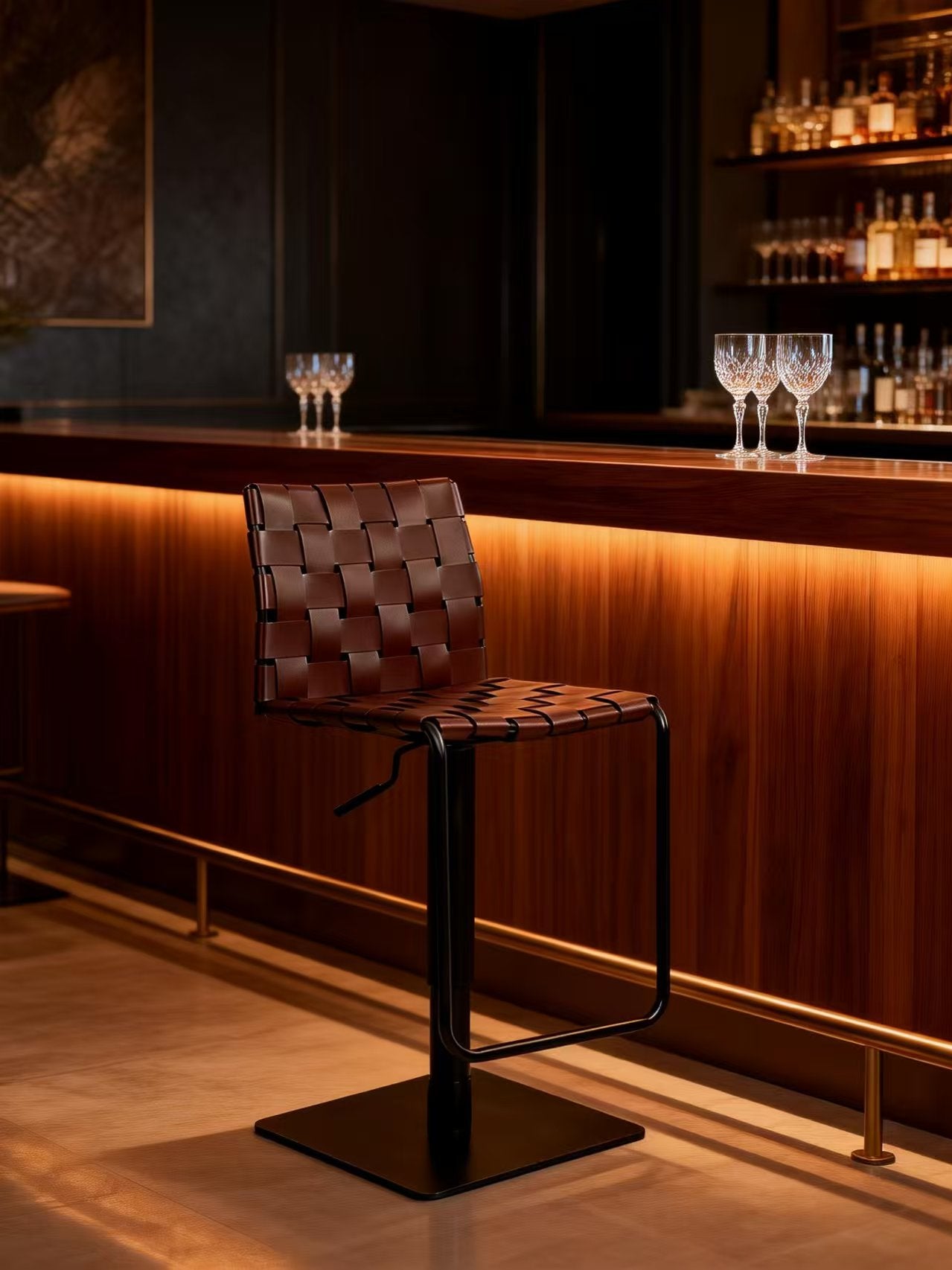 RIVA Woven Saddle Leather Bar Stool