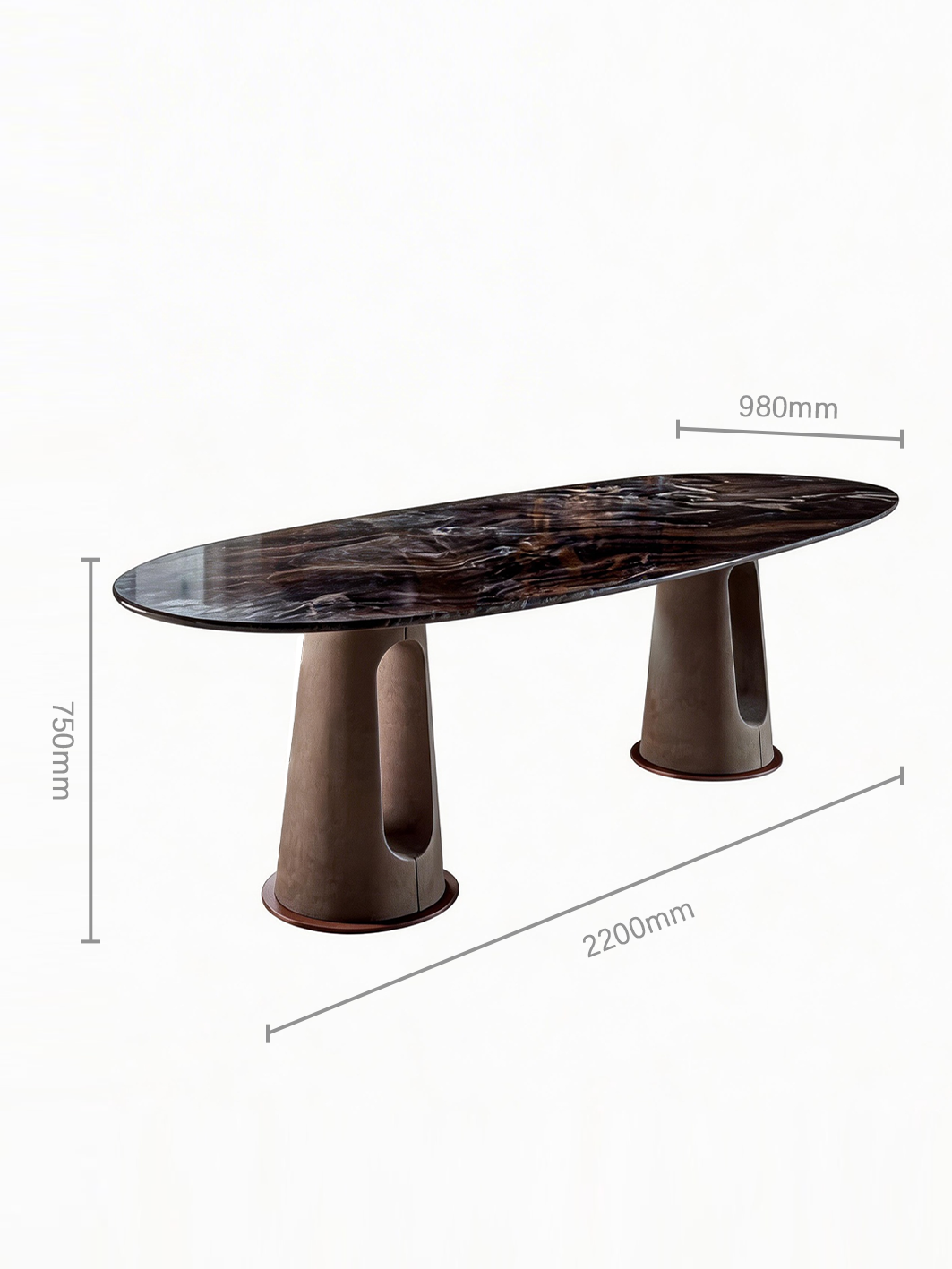MetalloMar Cloud-Veined Marble Dining Table with Leather-Wrapped Metal Legs