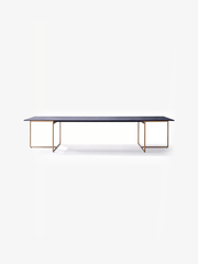 CASSA Wood Veneer Dining Table in Navy with Titanium Gold Legs