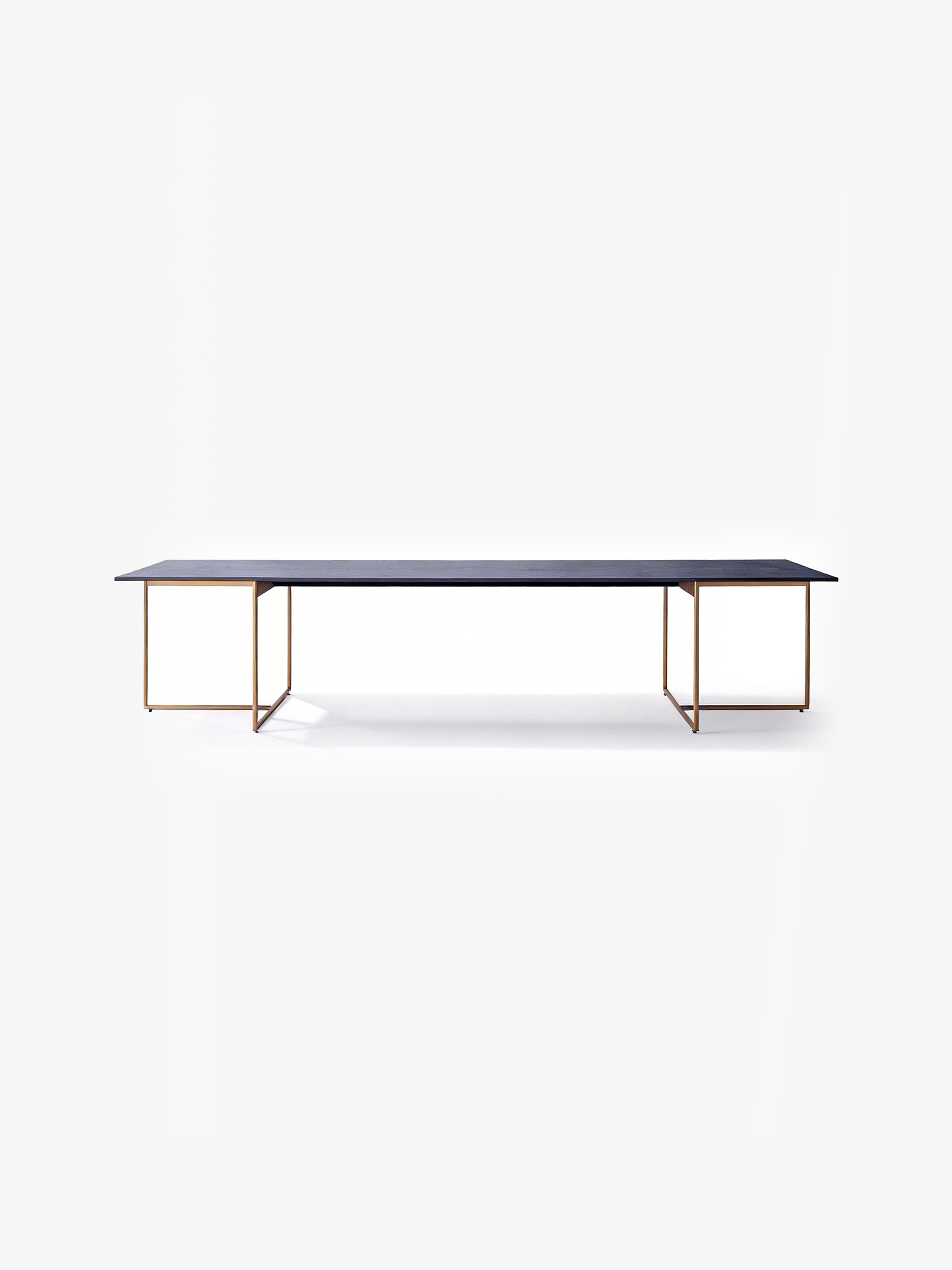 CASSA Wood Veneer Dining Table in Navy with Titanium Gold Legs