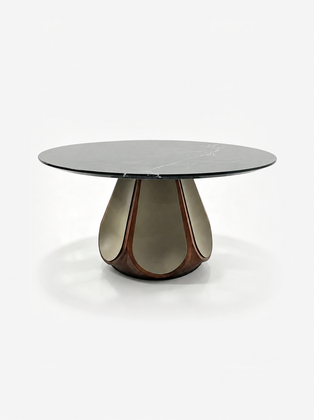 ODETTE Solid Catalpa Wood & Saddle Leather Round Dining Table