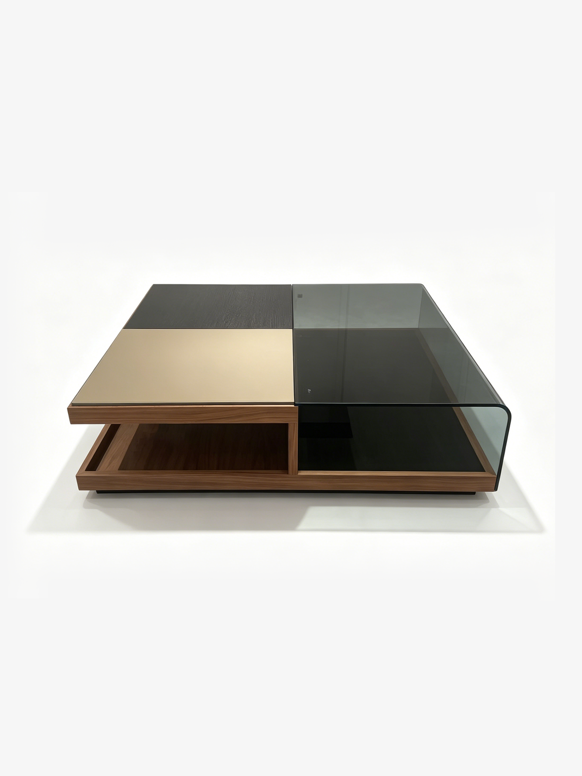 Havenwood Geometric Glass & Saddle Leather Coffee Table