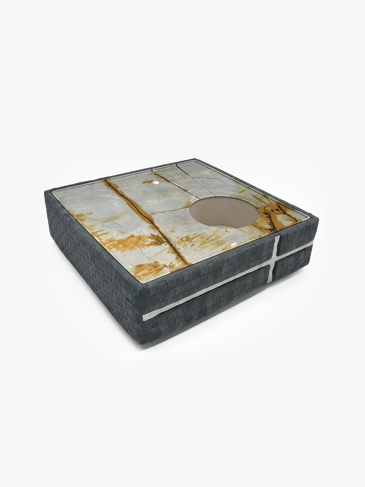 ROMA Marble-Top Woven Leather Coffee Table