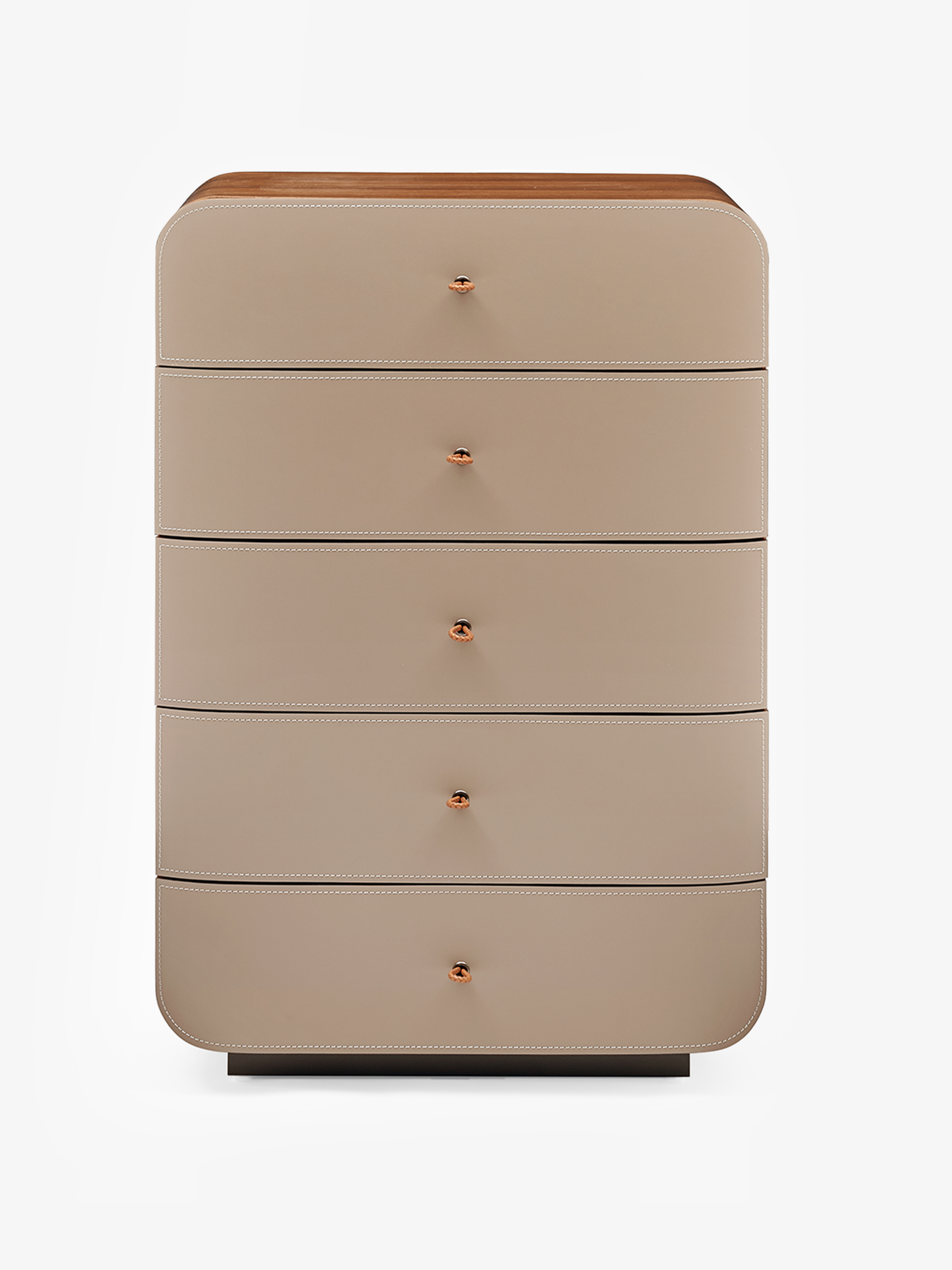 AVARO Walnut Veneer & Saddle Leather Chest of Drawers